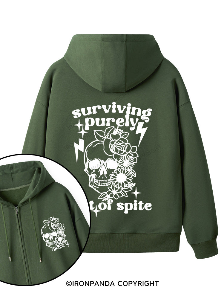 SURVIVING PURELY OUT OF SPITE Double-Sided Printed Fleece Zip Up Hoodie
