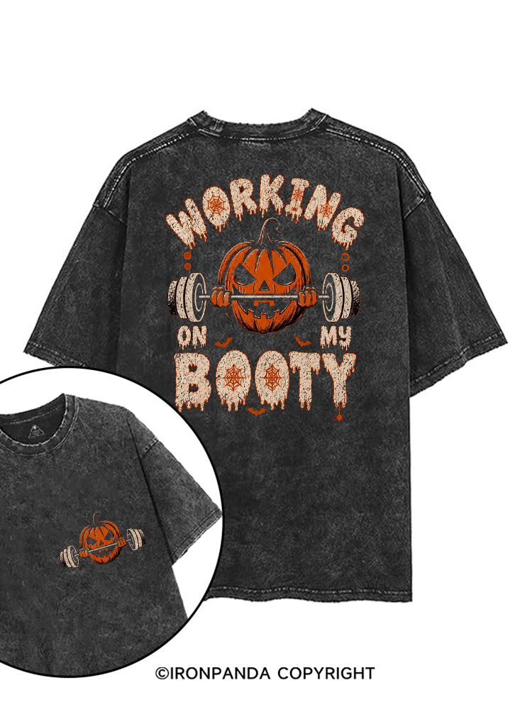 WORKING ON MY BOOTY FUNNY HALLOWEEN PUMPKIN printed Gym Shirt