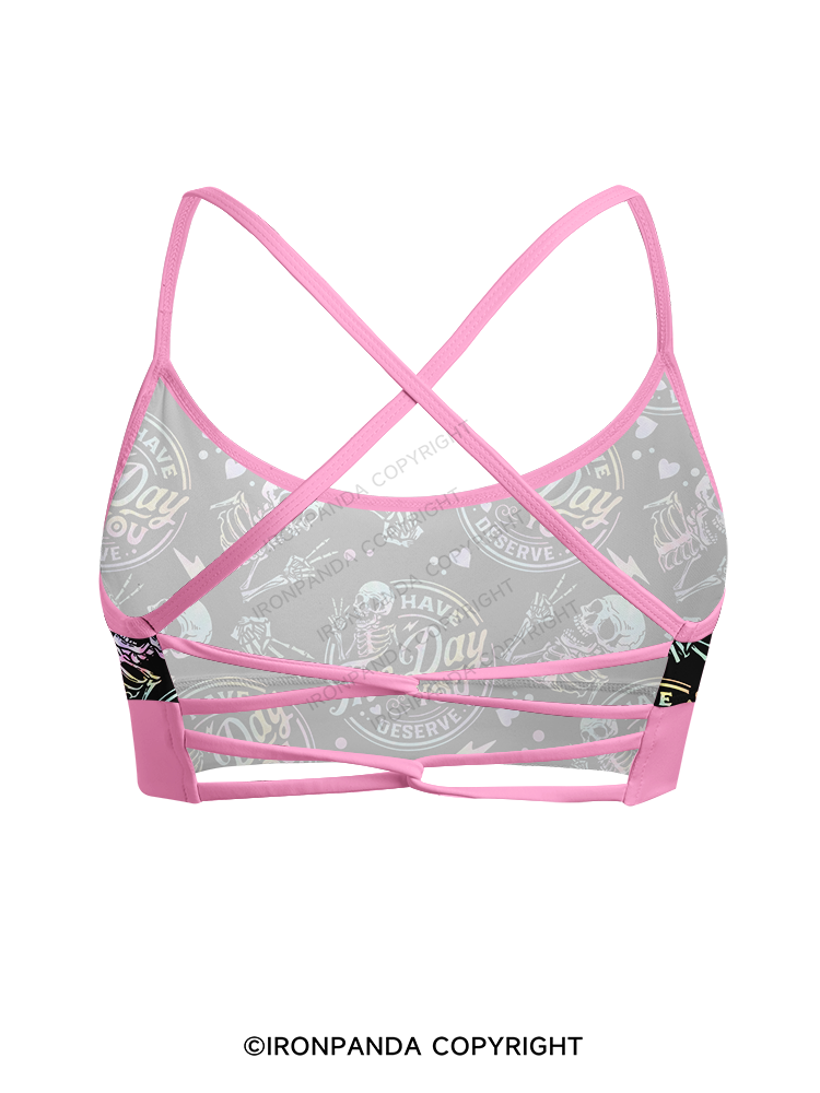 HAVE THE DAY YOU DESERVE SKULL Printed 2 Piece Yoga Shorts Set
