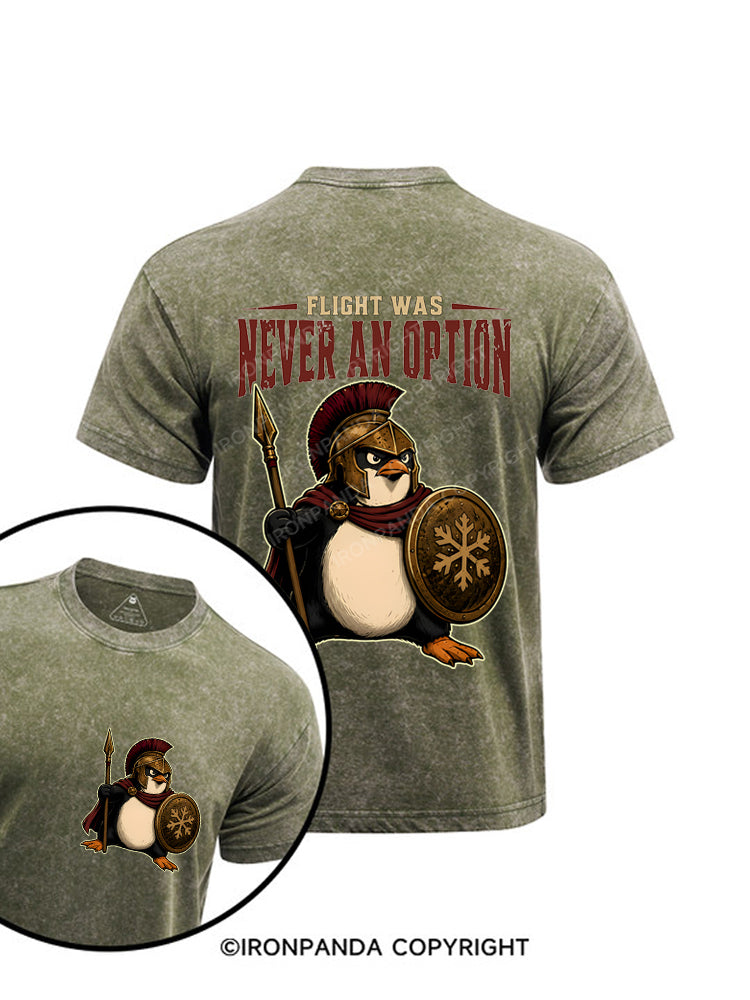 Flight Was Never an Option Spartan Penguin Warrior Printed Washed Gym Shirt