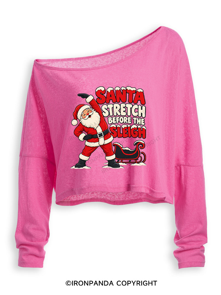 Santa Stretch Before the Sleigh Off Shoulder Long Sleeve Crop Top
