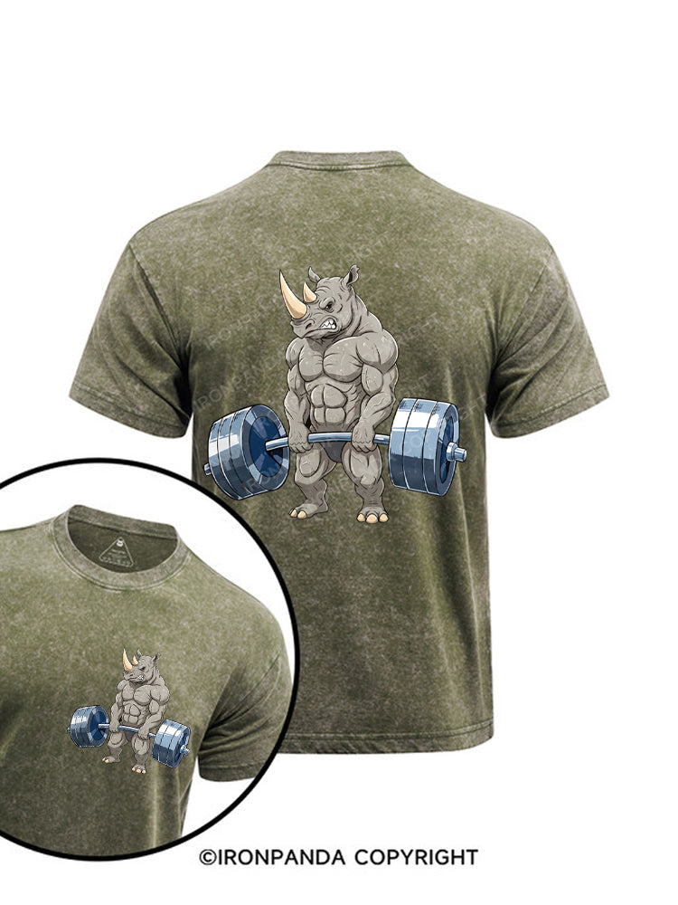 Muscular Rhino Deadlift Gym Printed Washed Gym Shirt