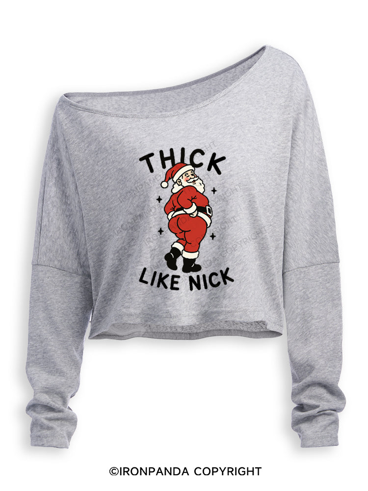 THICK LIKE NICK MERRY THICCMAS Off Shoulder Long Sleeve Crop Top