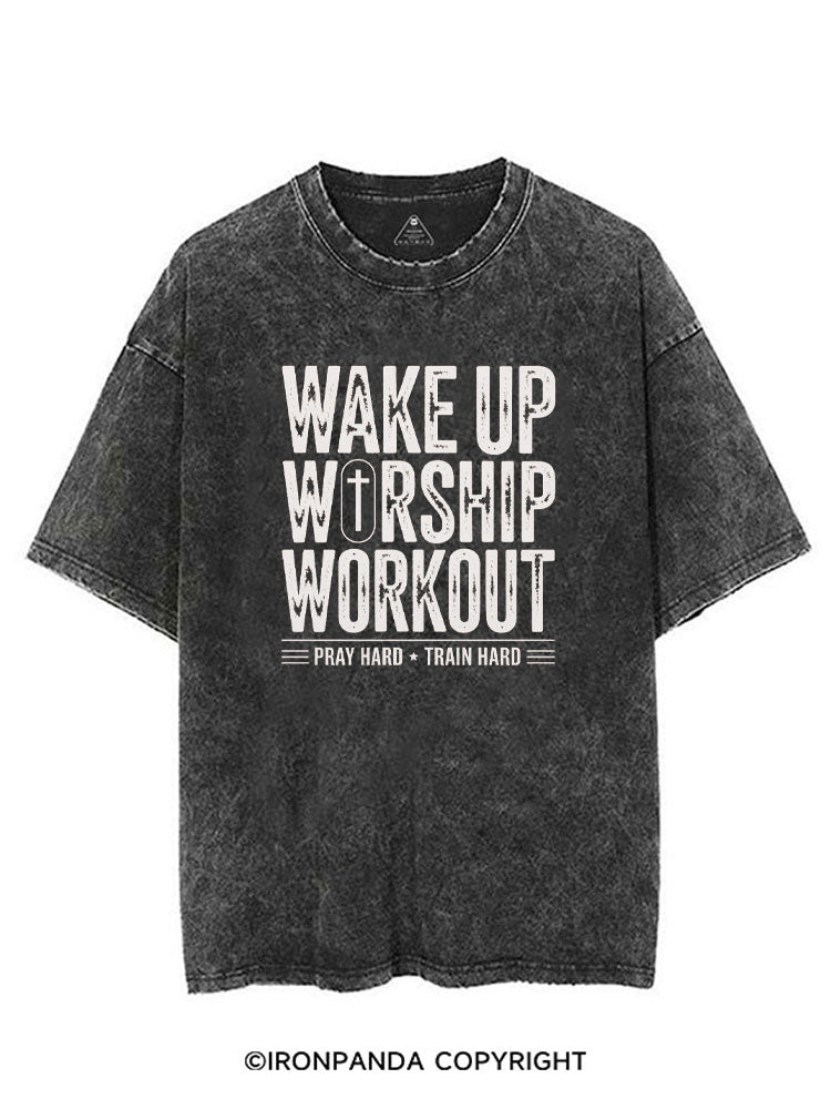 Wake Up Worship Workout Pray Hard Train Hard VINTAGE GYM SHIRT