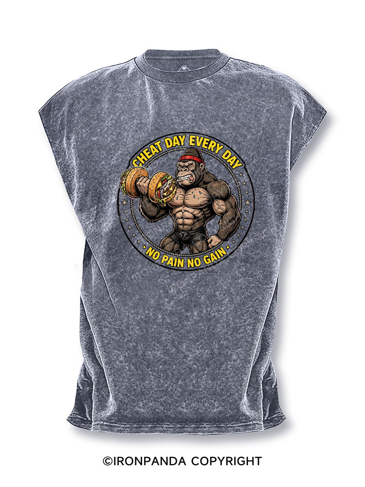 Cheat Day Every Day Gorilla Funny Cut Off Tank