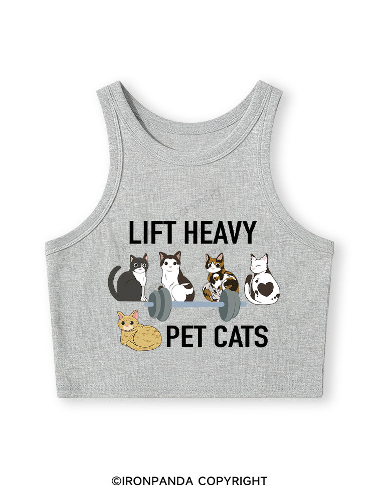 LIFT HEAVY PET CATS Fitted Crop Tank Top