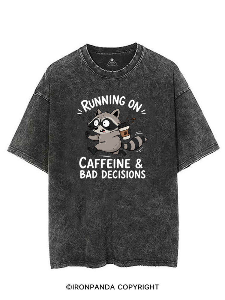 Running On Caffeine And Bad Decisions Funny Raccoon VINTAGE GYM SHIRT