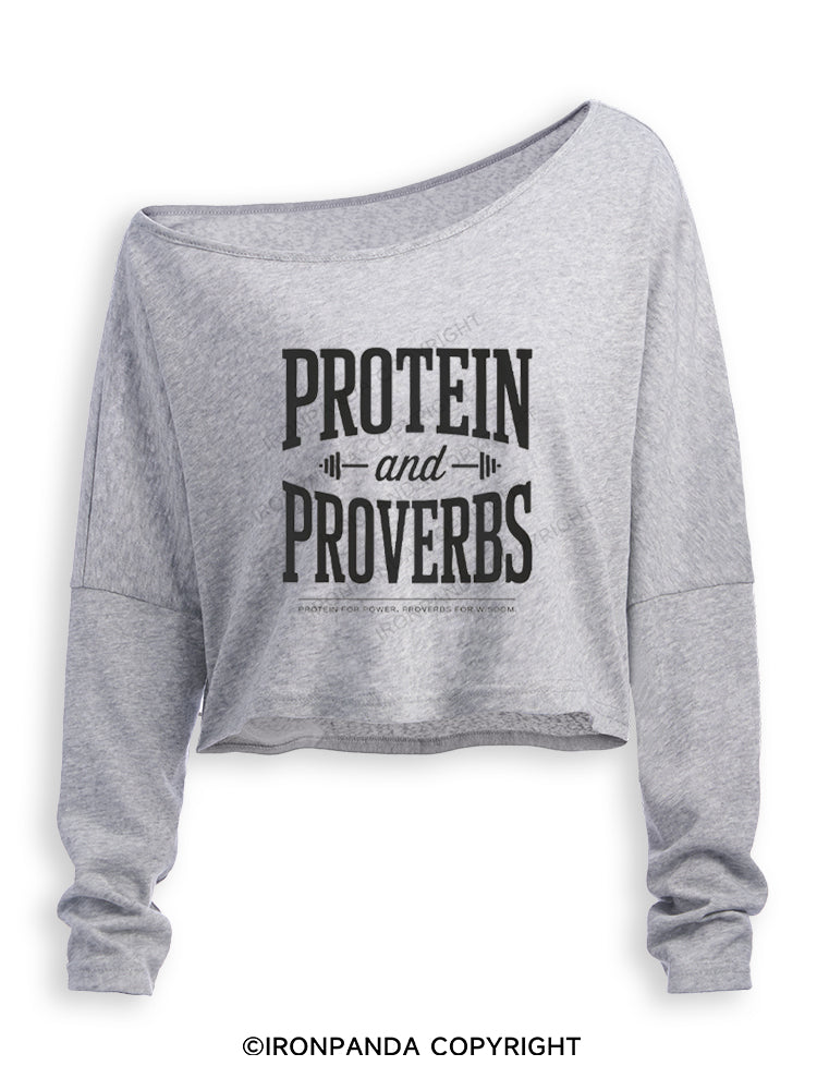 Protein and Proverbs Faith Fitness Off Shoulder Long Sleeve Crop Top