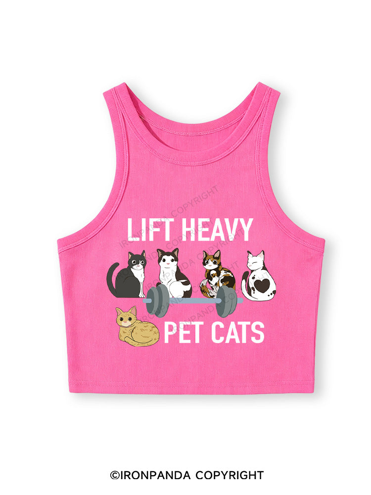 LIFT HEAVY PET CATS Fitted Crop Tank Top
