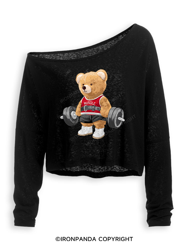 EXERCISE BEAR Off Shoulder Long Sleeve Crop Top