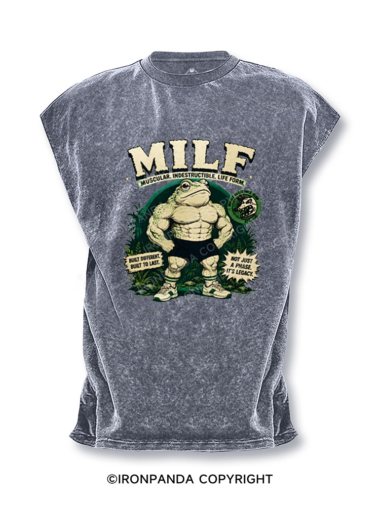 MILF Muscular Indestructible Life Form Funny Frog Cut Off Tank