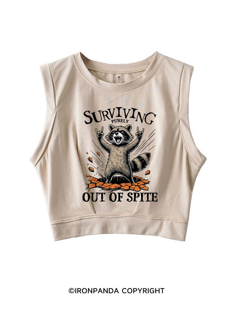 Raccoon Surviving Purely Out of Spite SLEEVELESS CROP TOPS
