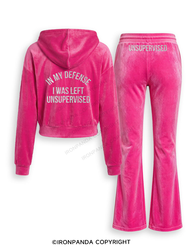 IN MY DEFENSE I WAS LEFT UNSUPERVISED Velvet Tracksuit Set