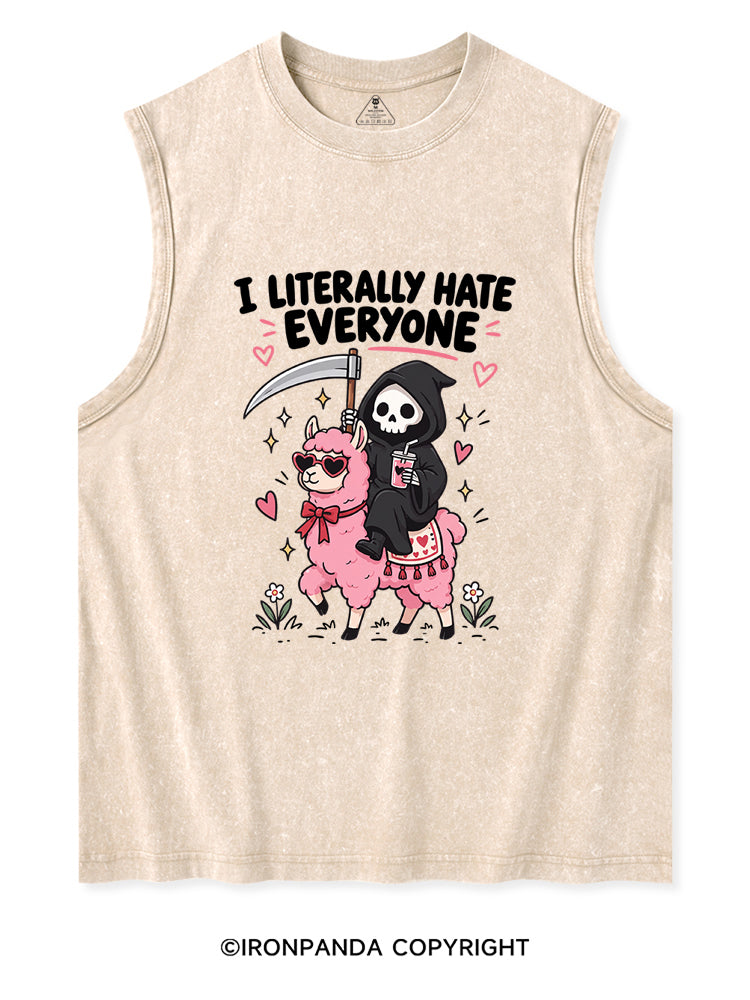 I LITERALLY HATE EVERYONE Grim Reaper Llama Halloween Washed Tank