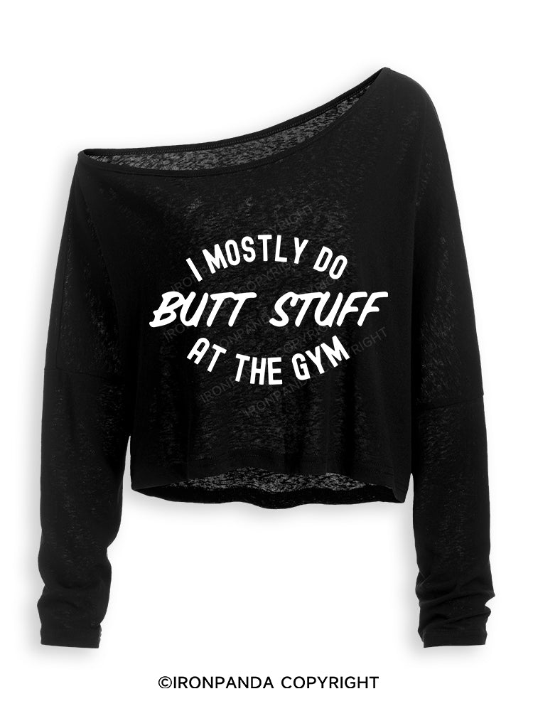 I ONLY DO BUTT STUFF Off Shoulder Long Sleeve Crop Top