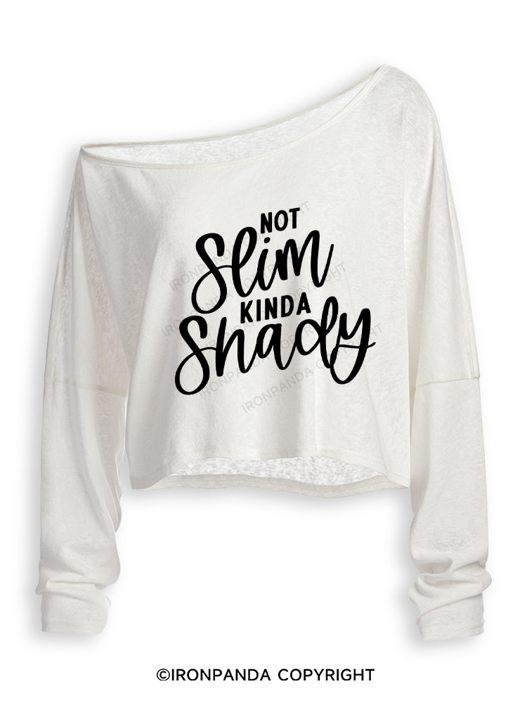 NOT SLIM KINDA SHADY Off Shoulder Long Sleeve Crop Top