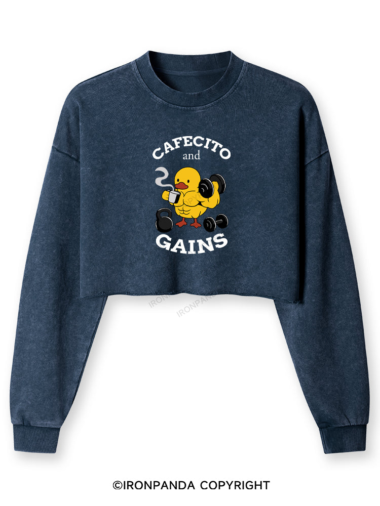 CAFECITO AND GAINS Washed Long-Sleeve Crop Top