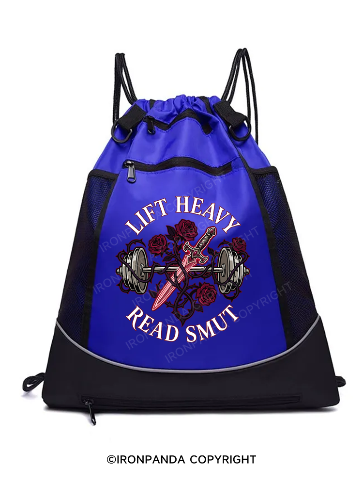 LIFT HEAVY READ SMUT Gym Drawstring Bag