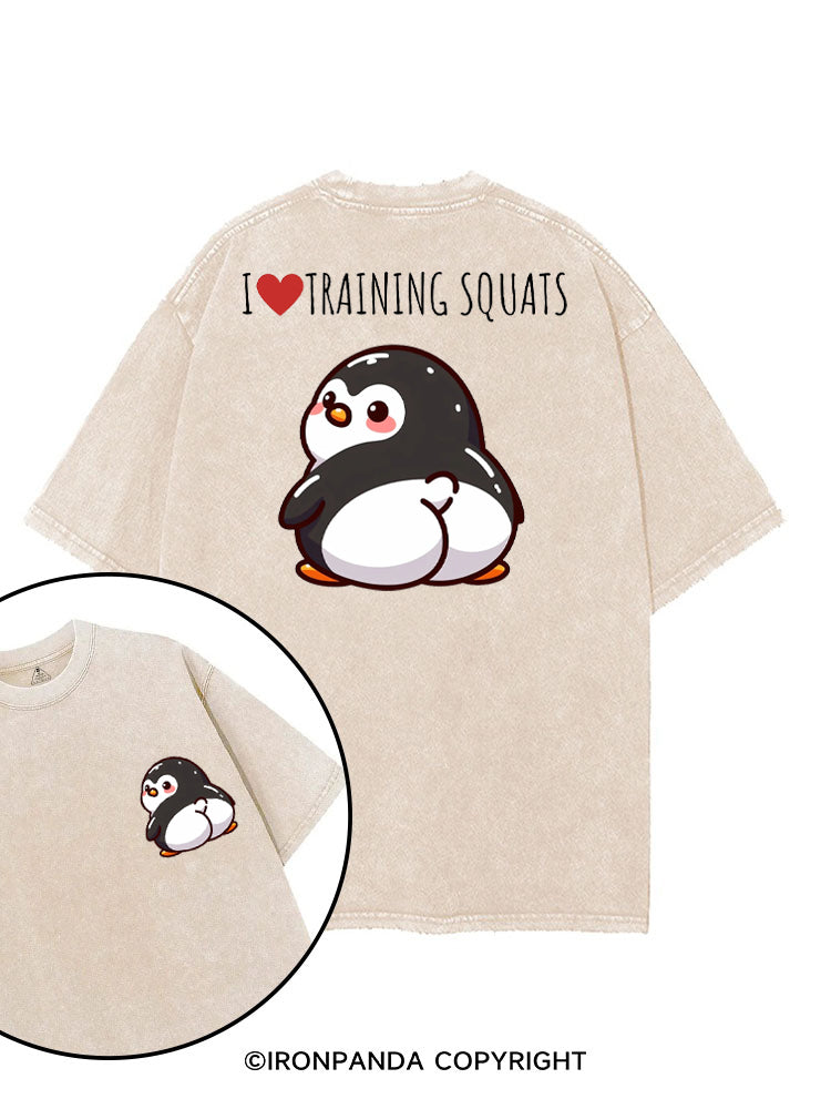 I ❤ TRAINING SQUATS PENGUIN printed Gym Shirt