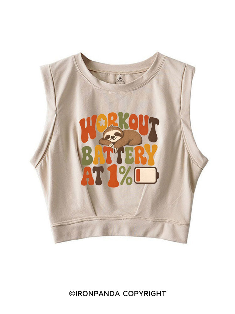 WORKOUT BATTERY AT 1% SLOTH SLEEVELESS CROP TOPS
