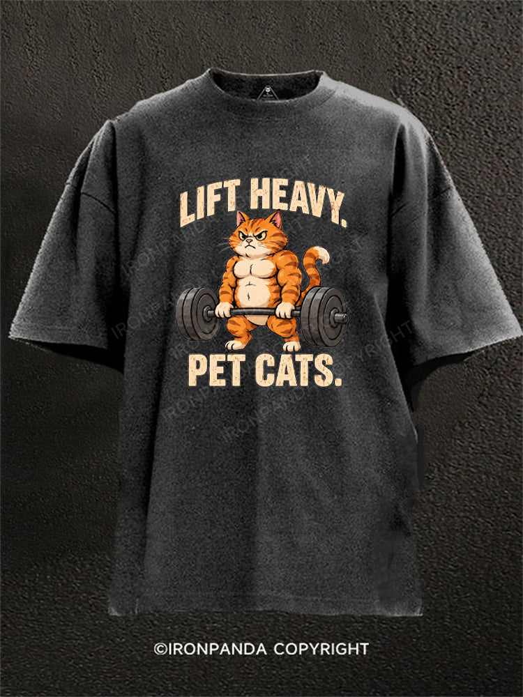 Lift Heavy Pet Cats Funny Washed Gym Shirt