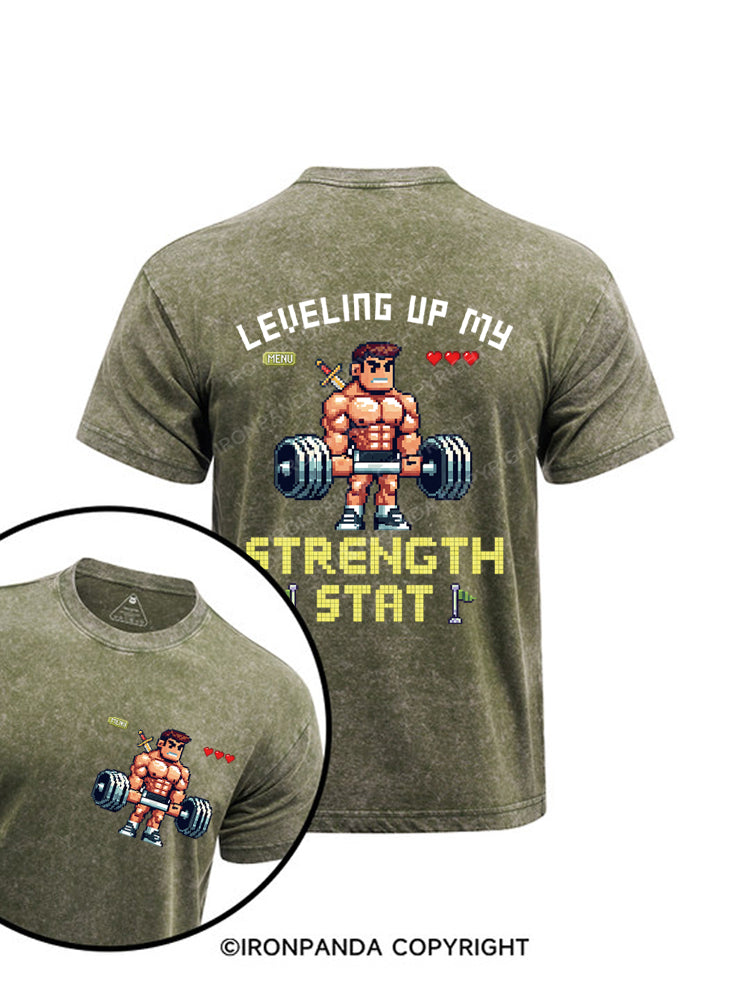 Leveling Up My Strength Stat Printed Washed Gym Shirt