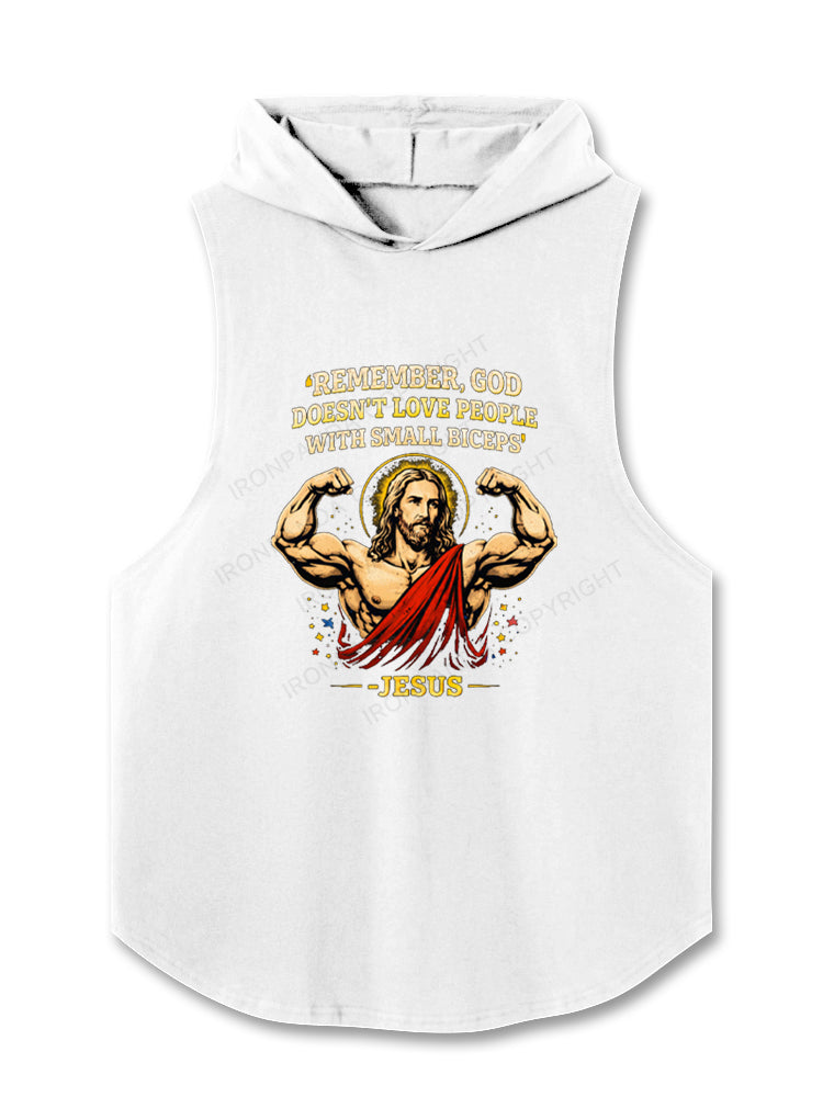 Funny Gym Jesus Small Biceps Hooded Tank