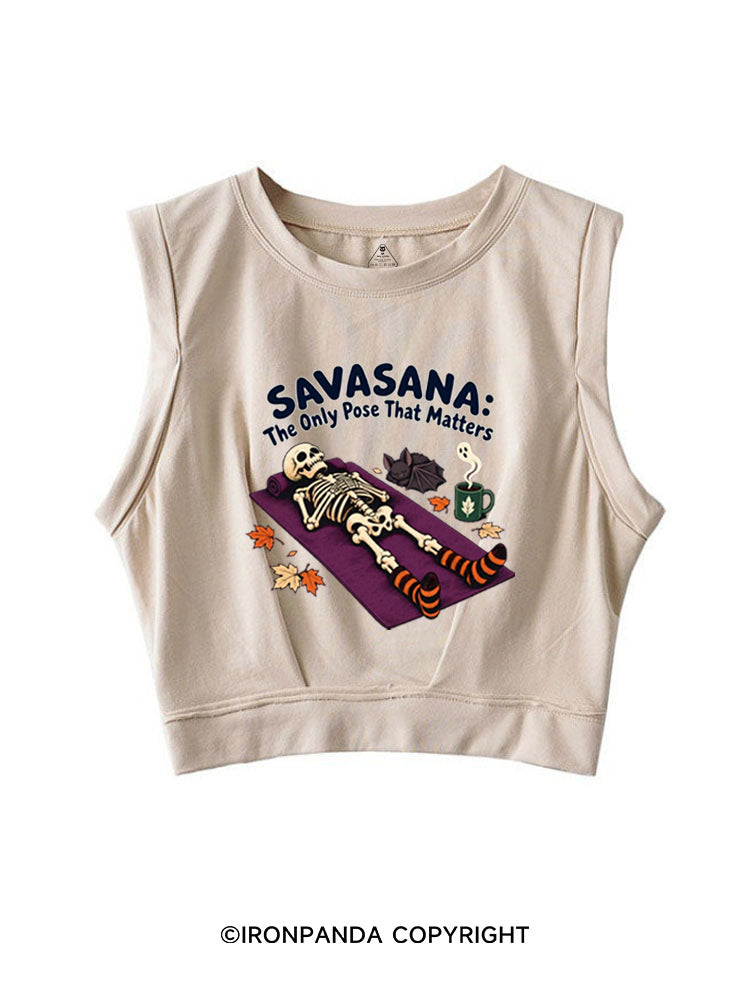 SAVASAVA THE ONLY POSE THAT MATTERS HALLOWEEN SKELETON SLEEVELESS CROP TOPS