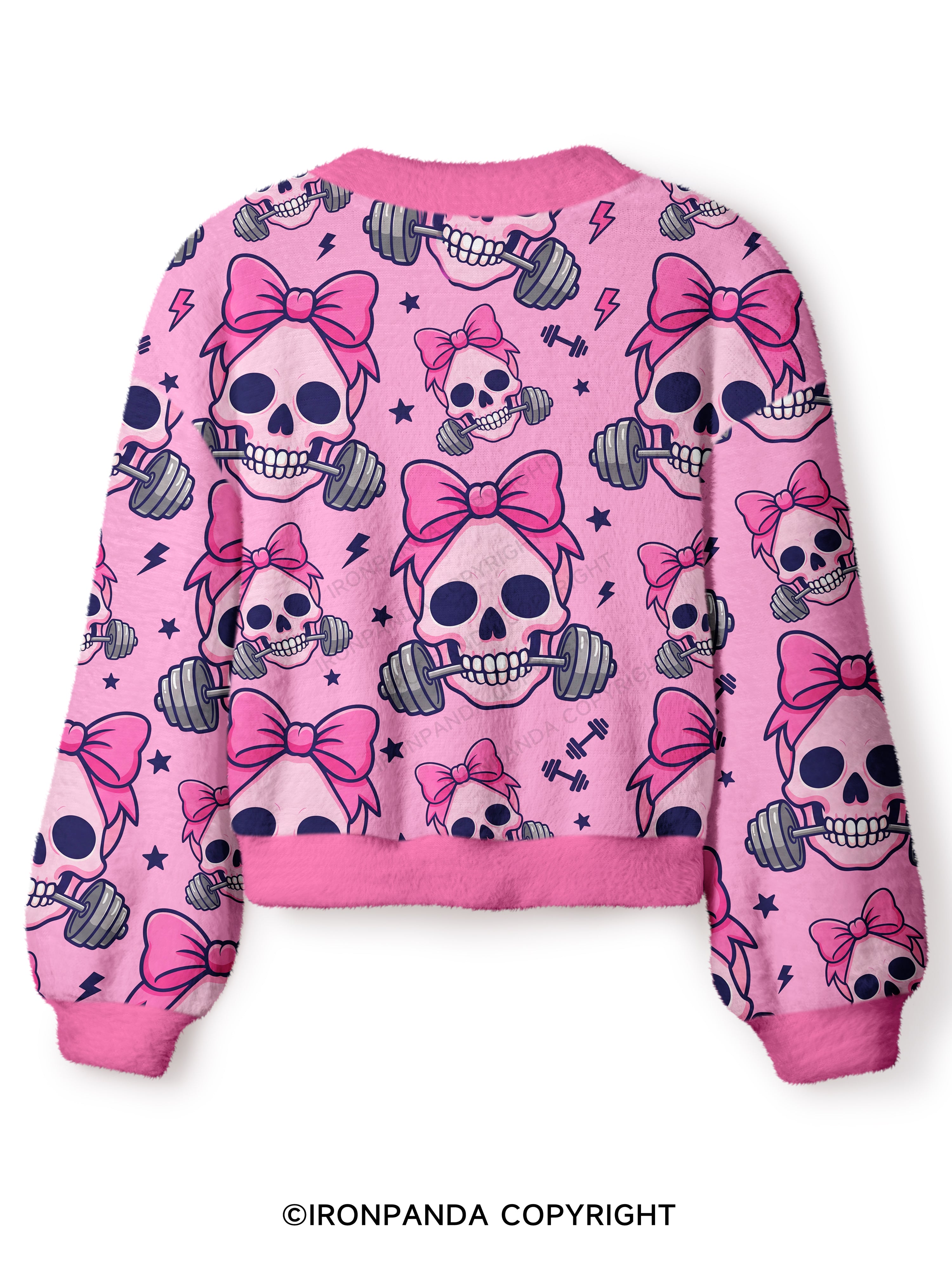 Girly Gym Skull Crop Ugly Cardigan Sweater
