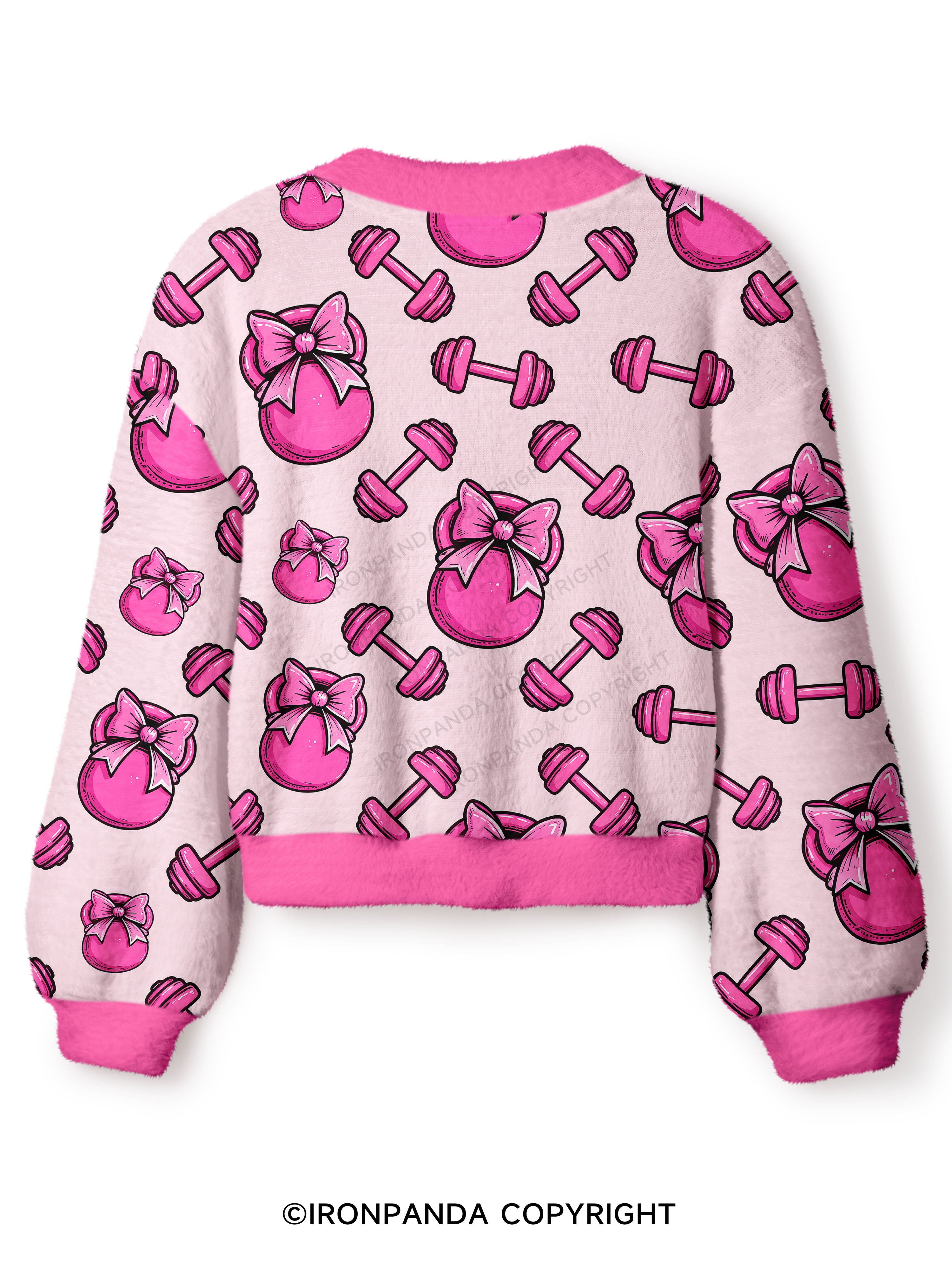 Pink Bow Gym Crop Ugly Cardigan Sweater