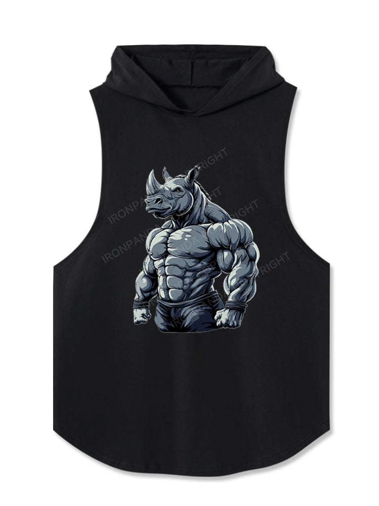 Muscular Rhino Bodybuilder Hooded Tank