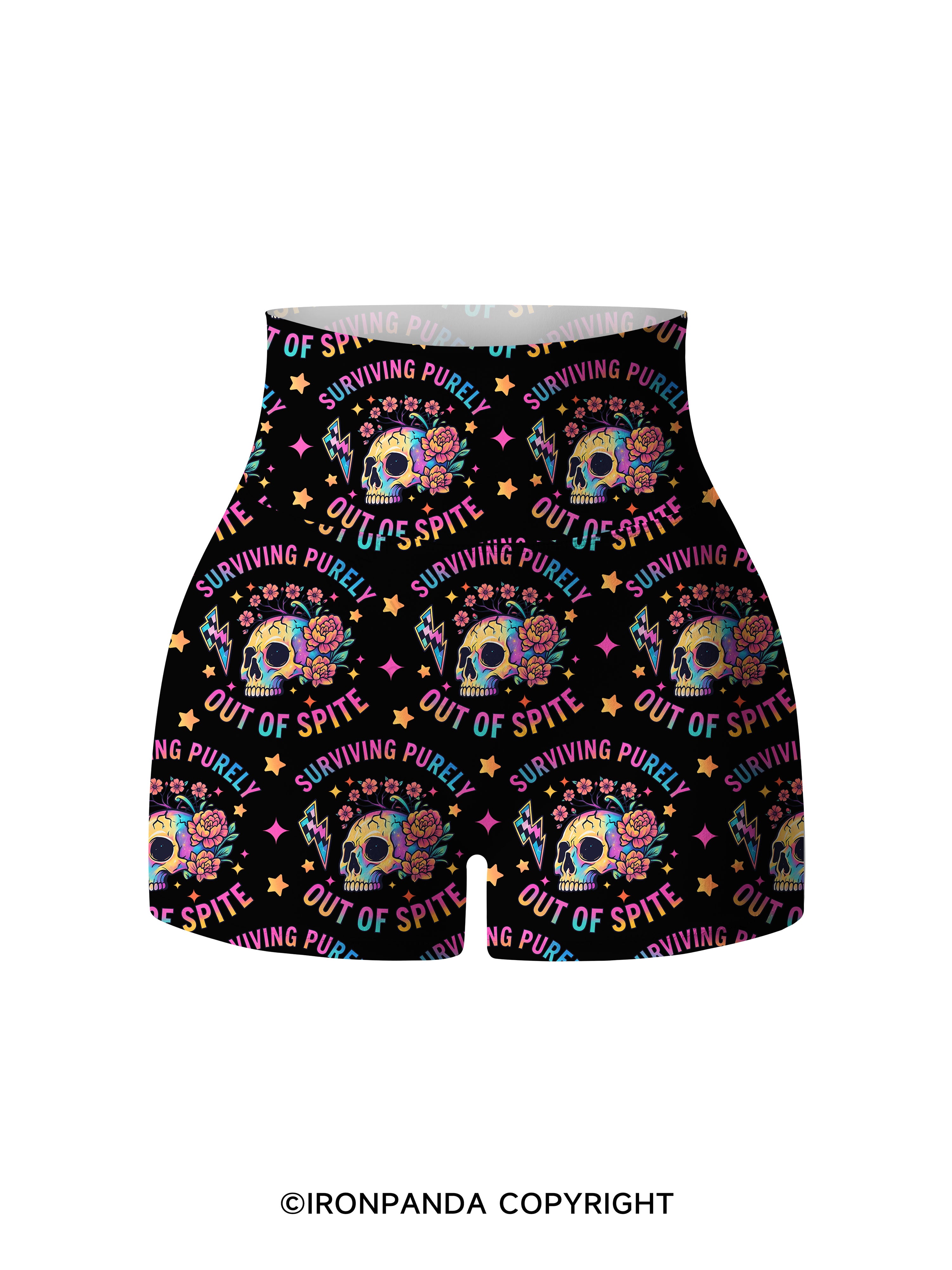 SURVIVING PURELY OUT OF SPITE SKELETON Printed Yoga Shorts