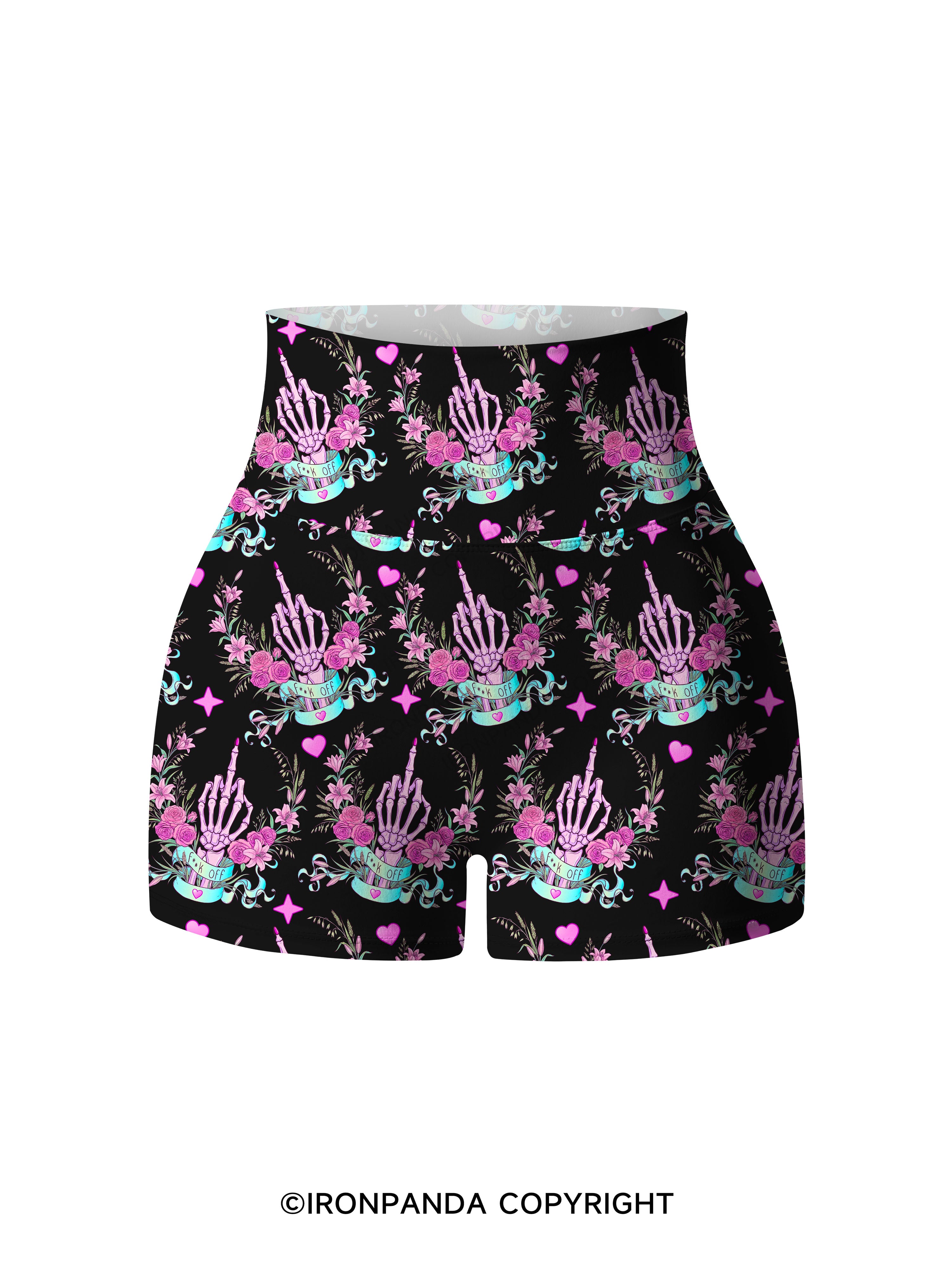 fuck off Printed Yoga Shorts