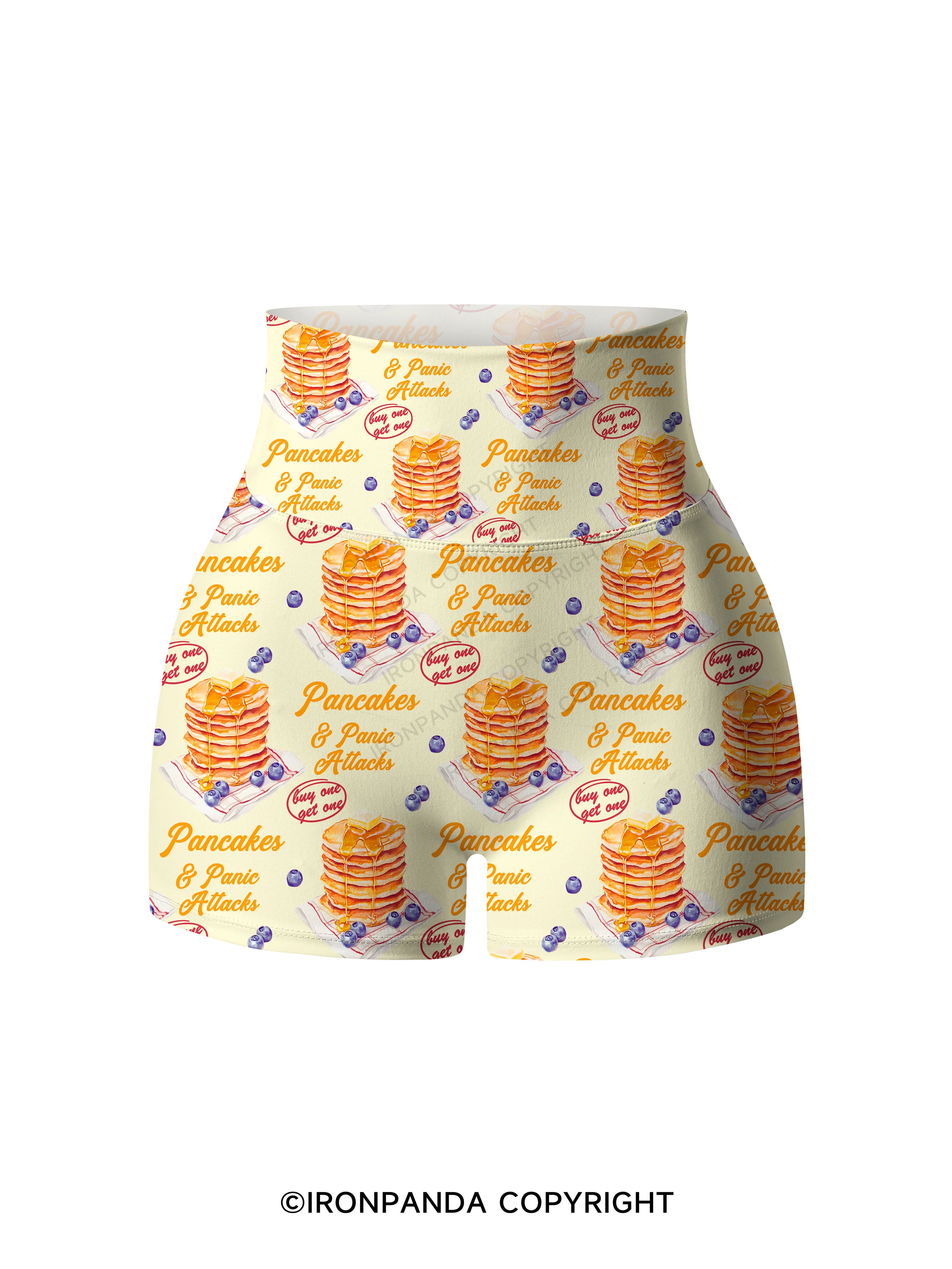 Pancakes & Panic Attacks Gym Printed Yoga Shorts