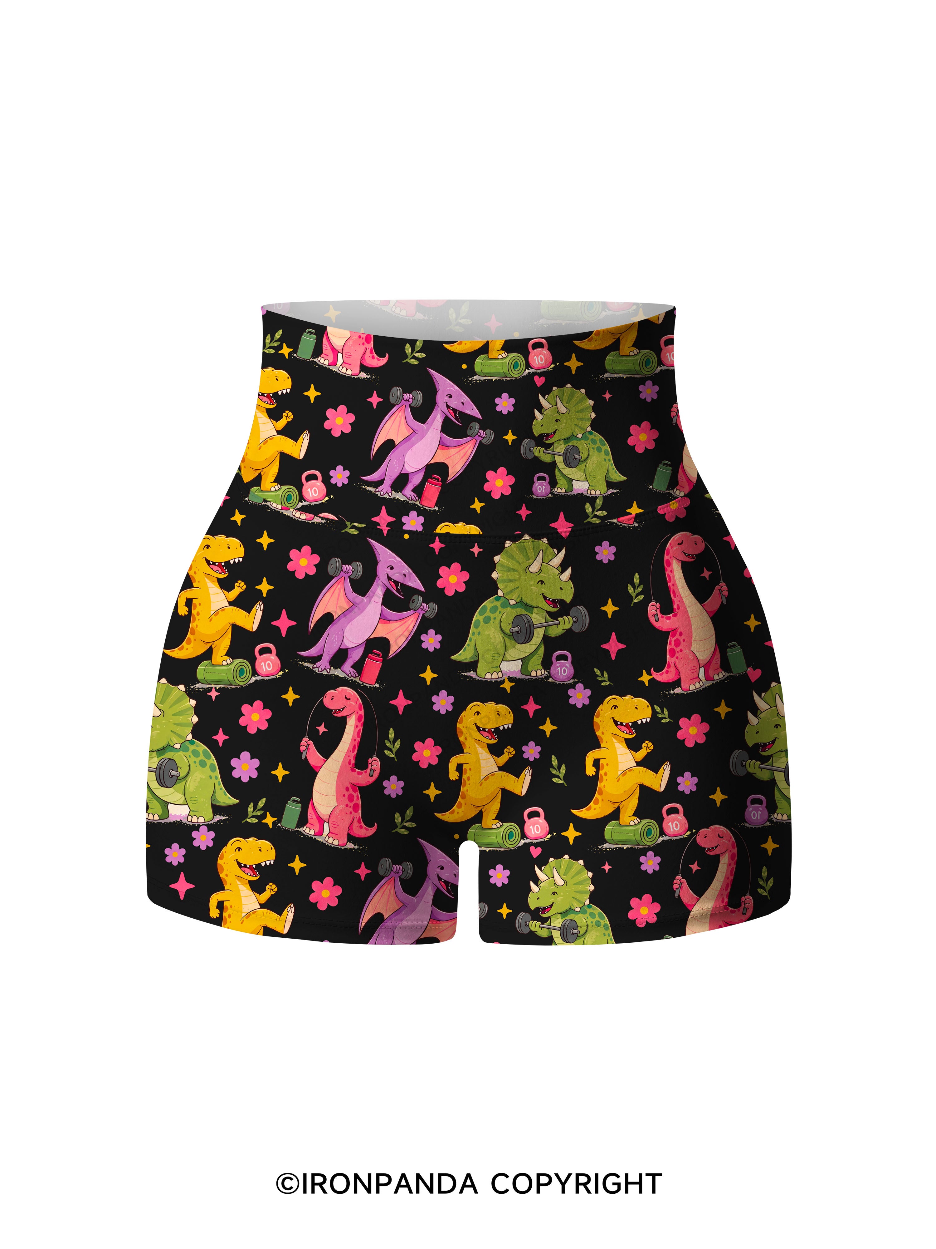 DINOSAURS DIDN'T EXERCISE. WE ALL SAW HOW THAT ENDED Printed Yoga Shorts