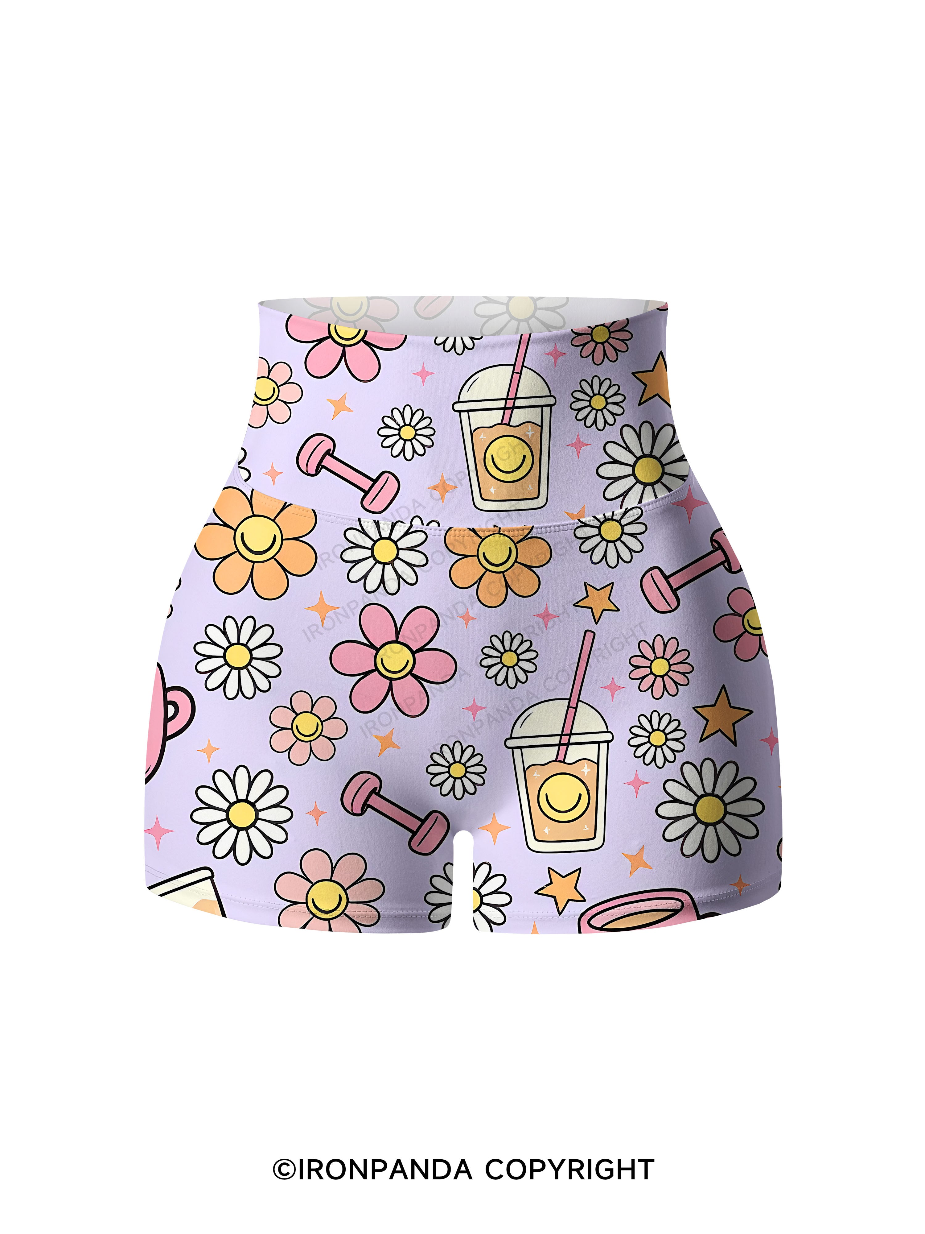 Daisy Coffee Gym Printed Yoga Shorts