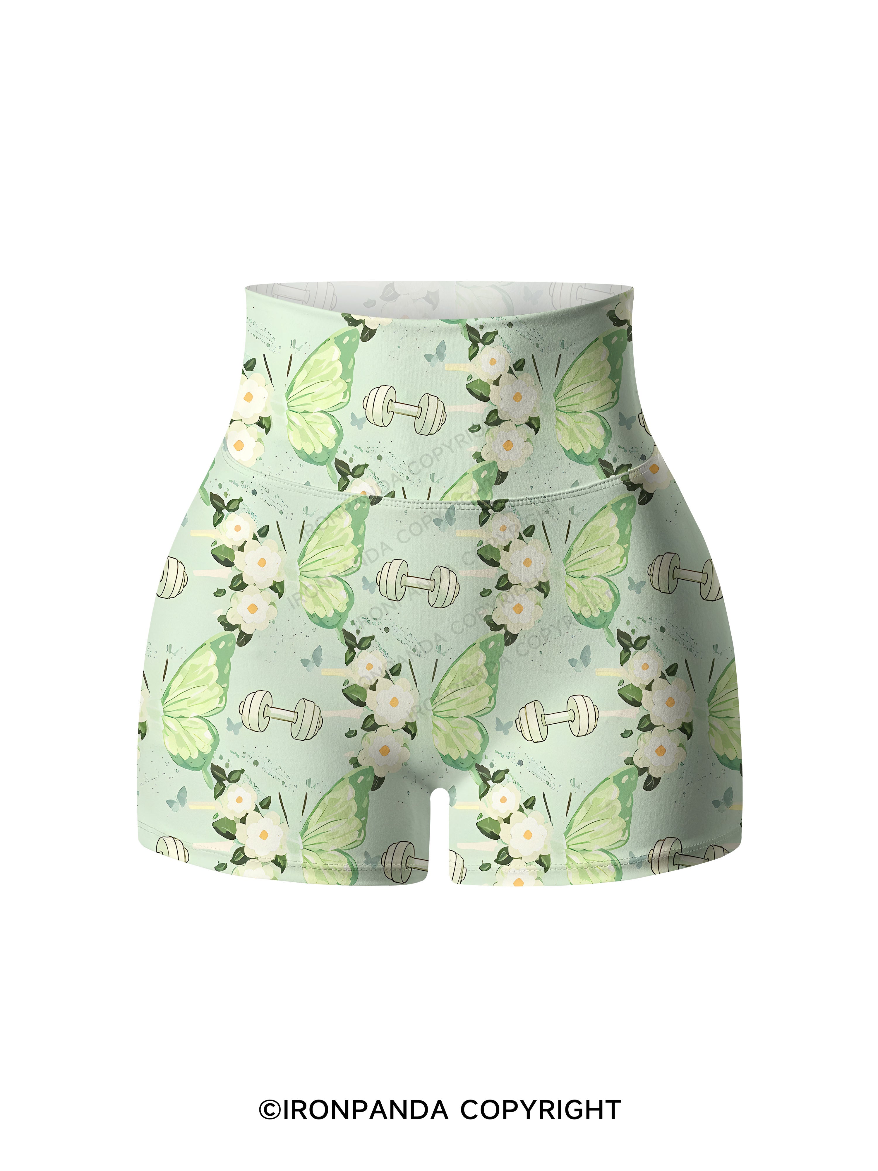 Mint Green Floral Lift Printed Yoga Shorts