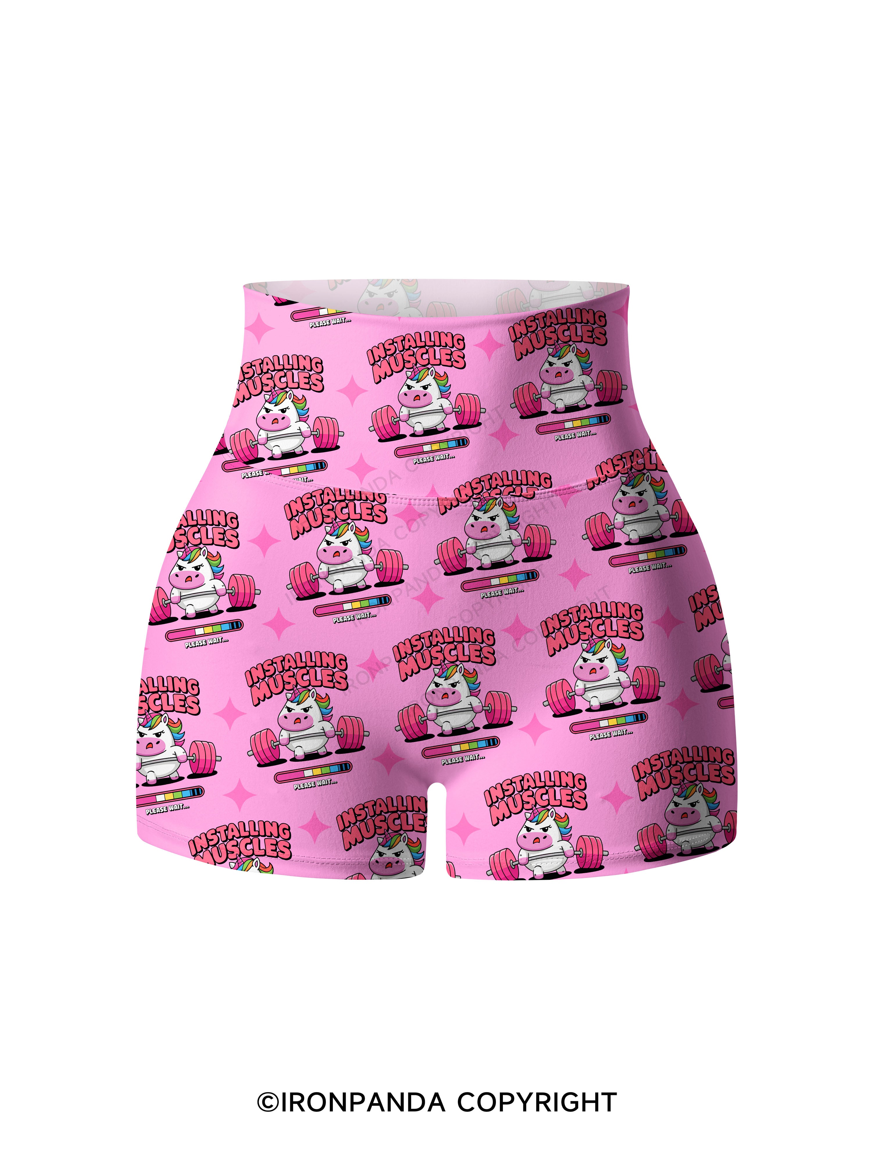 installing muscles unicorn Printed Yoga Shorts