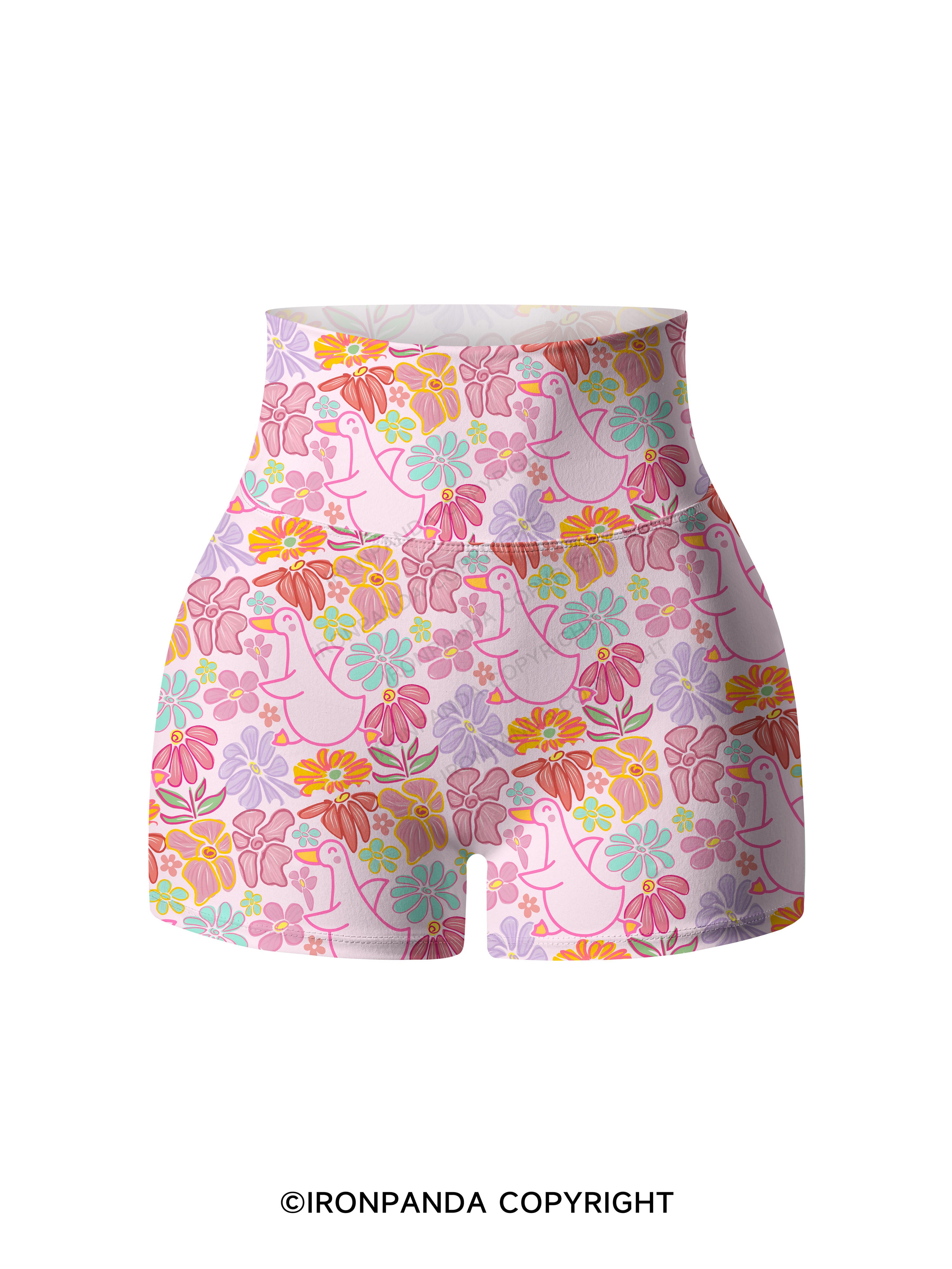 loral Happy Duck Printed Yoga Shorts