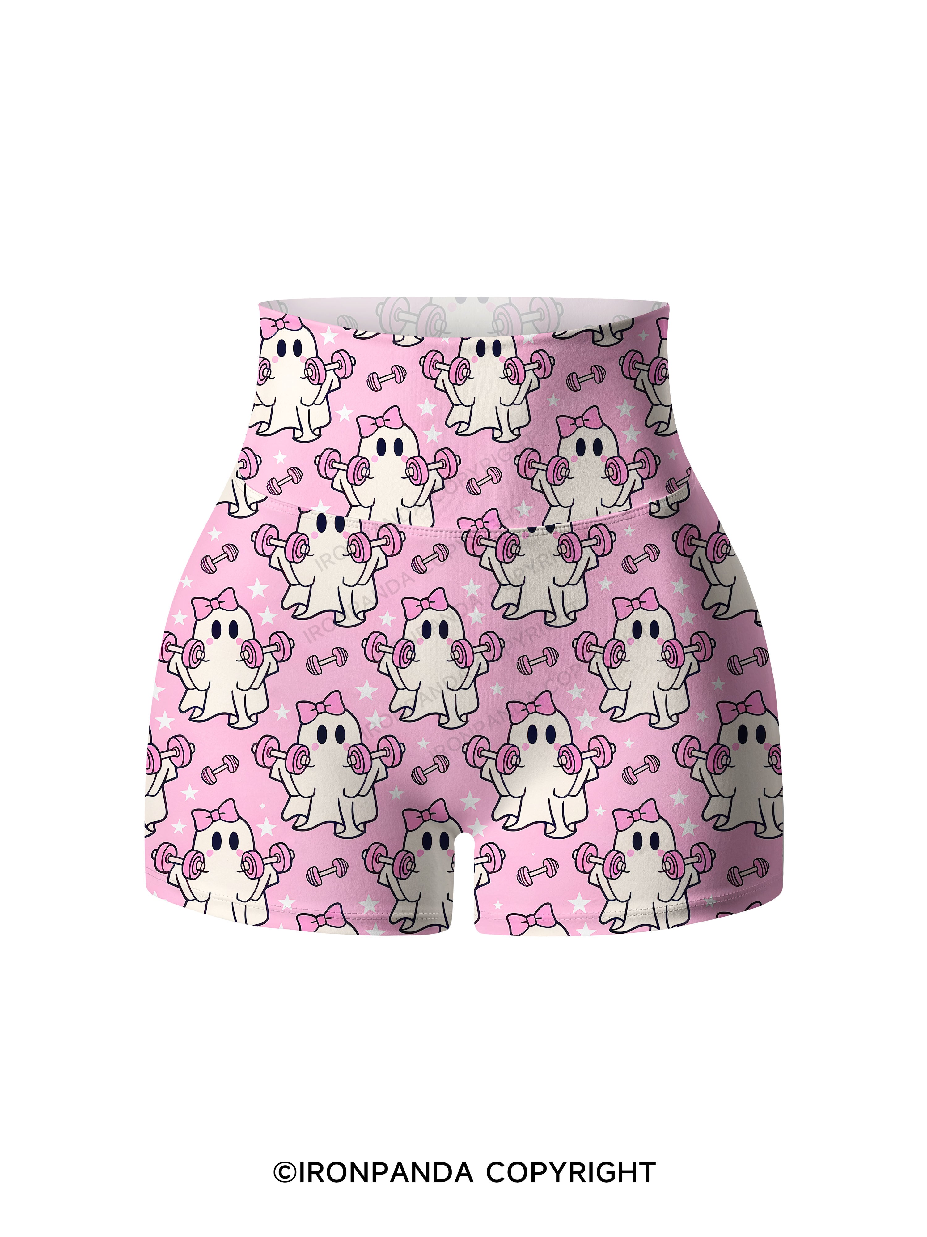 Pink Bow Workout Ghost Printed Yoga Shorts