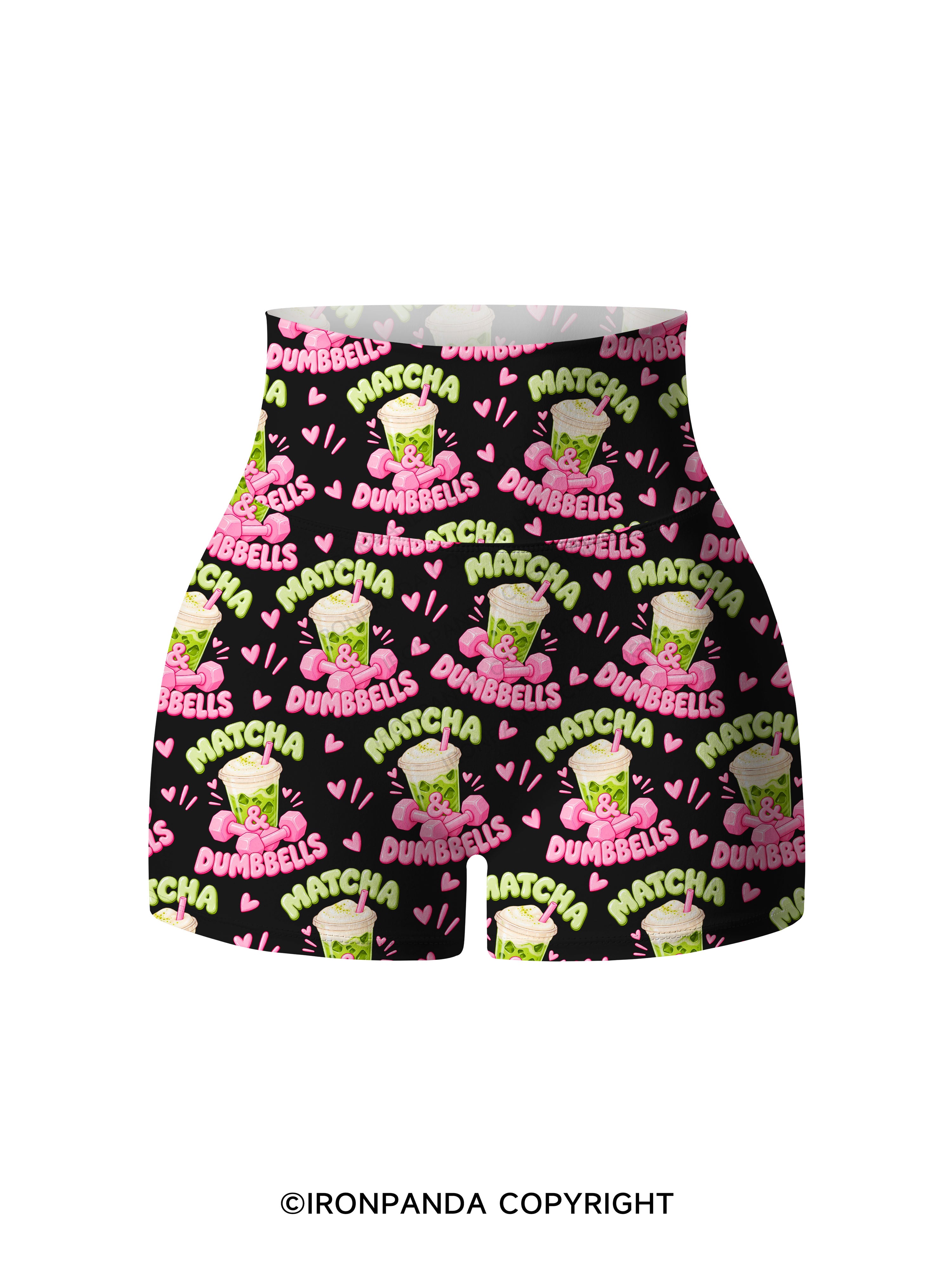 MATCHA & DUMBBELLS MATCHA GYM LOVER Printed Yoga Shorts