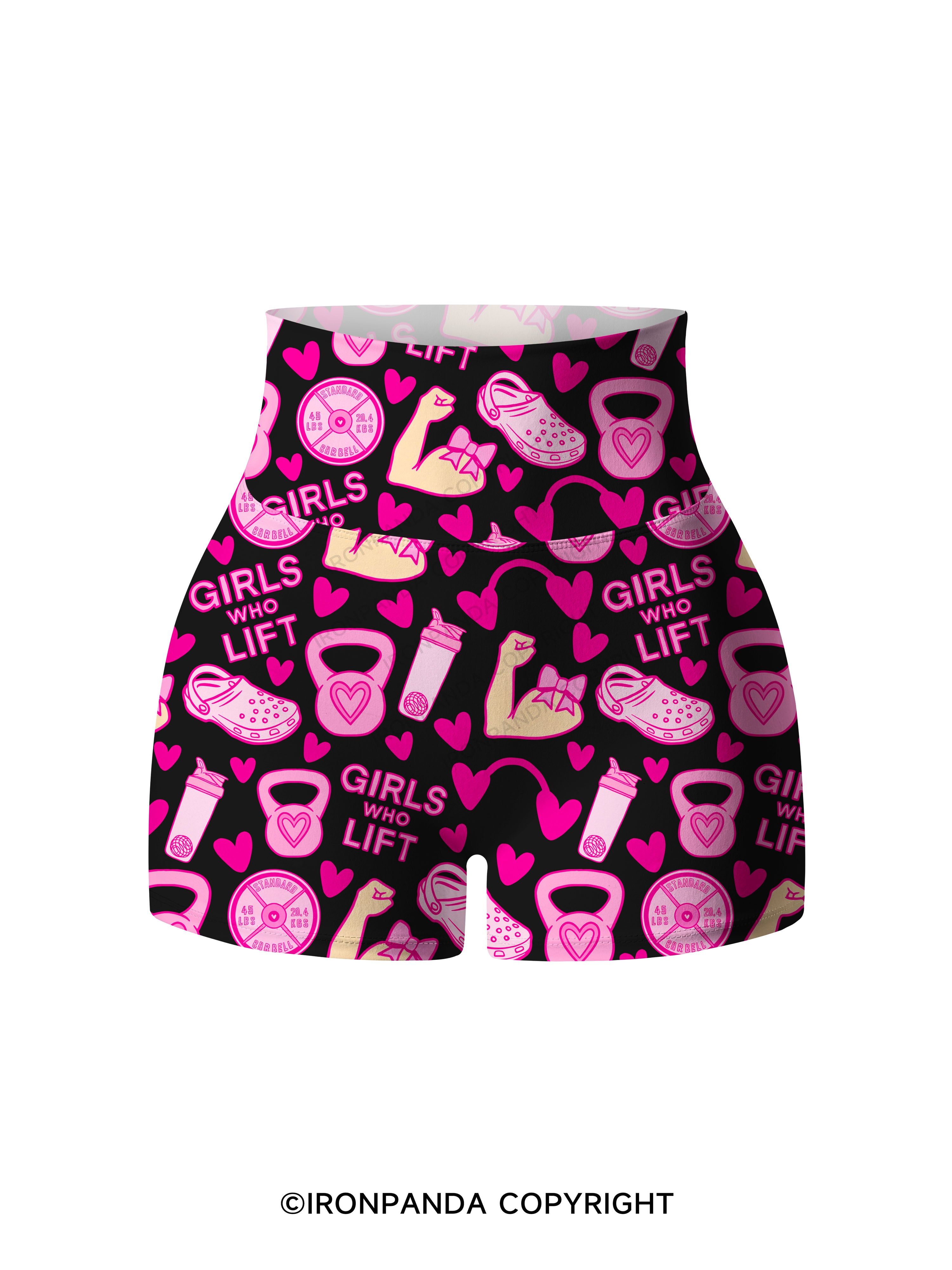 GIRLS WHO LIFT PINK GYM STYLE Printed Yoga Shorts