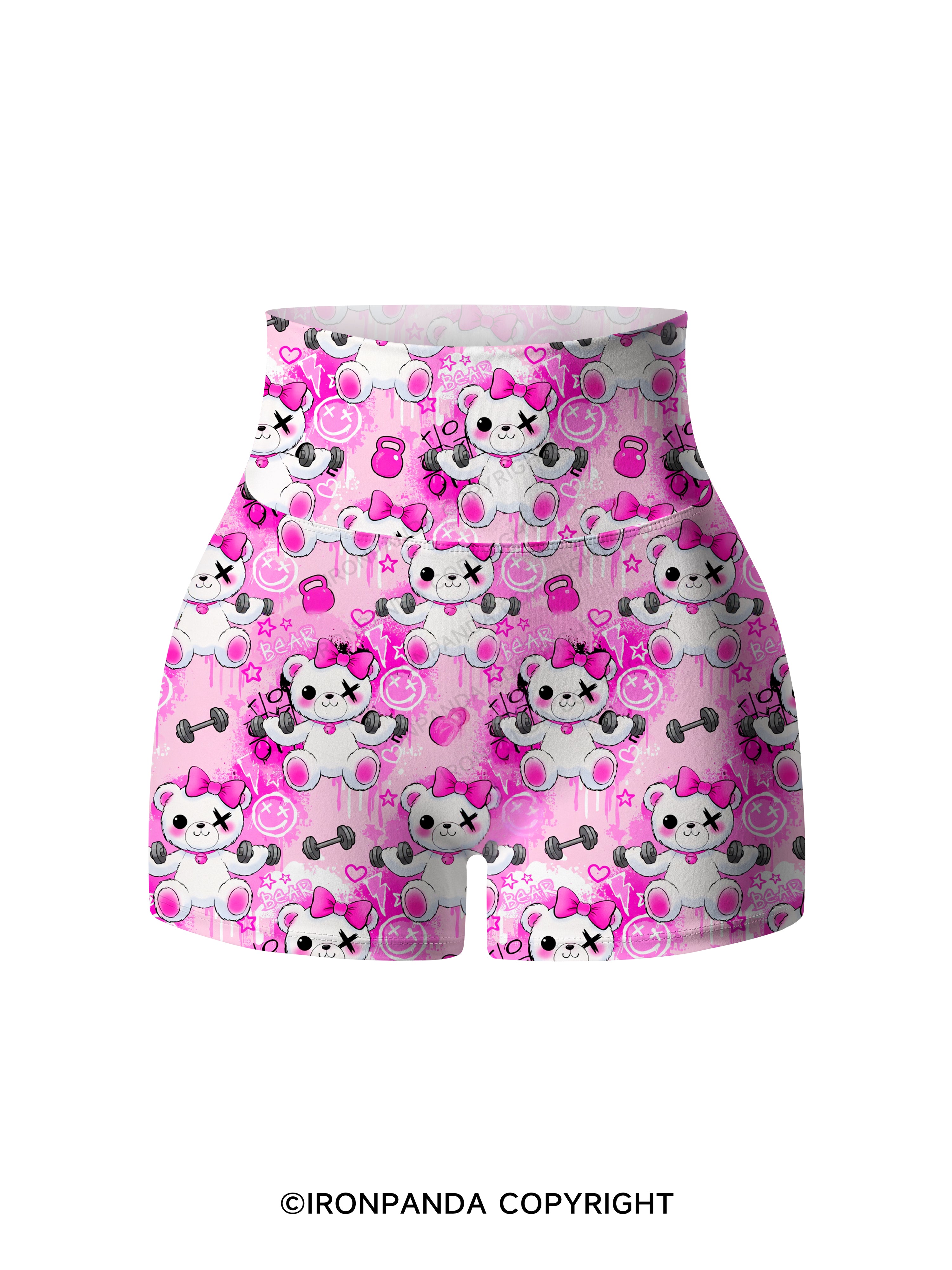 Lifting Bear Printed Yoga Shorts