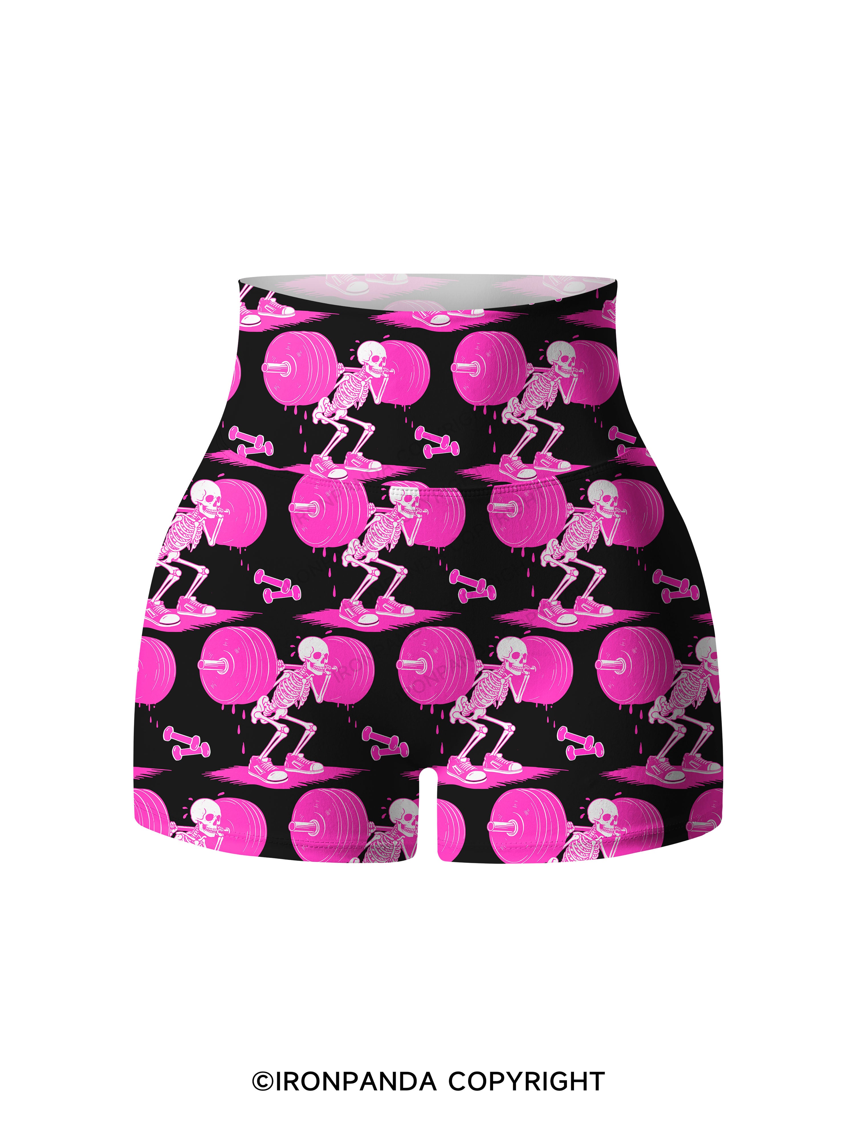 Pink Goth Gym Skeleton Printed Yoga Shorts