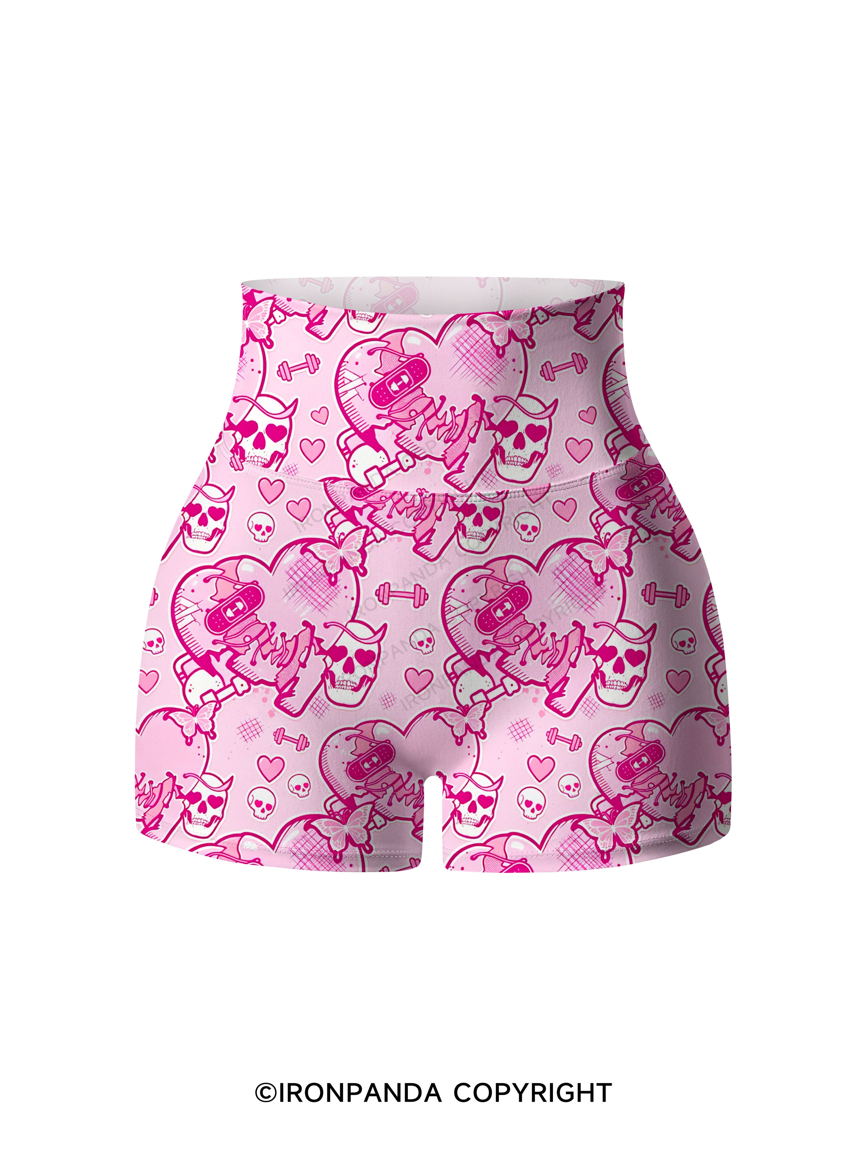 Pink Goth Heart Lift Printed Yoga Shorts