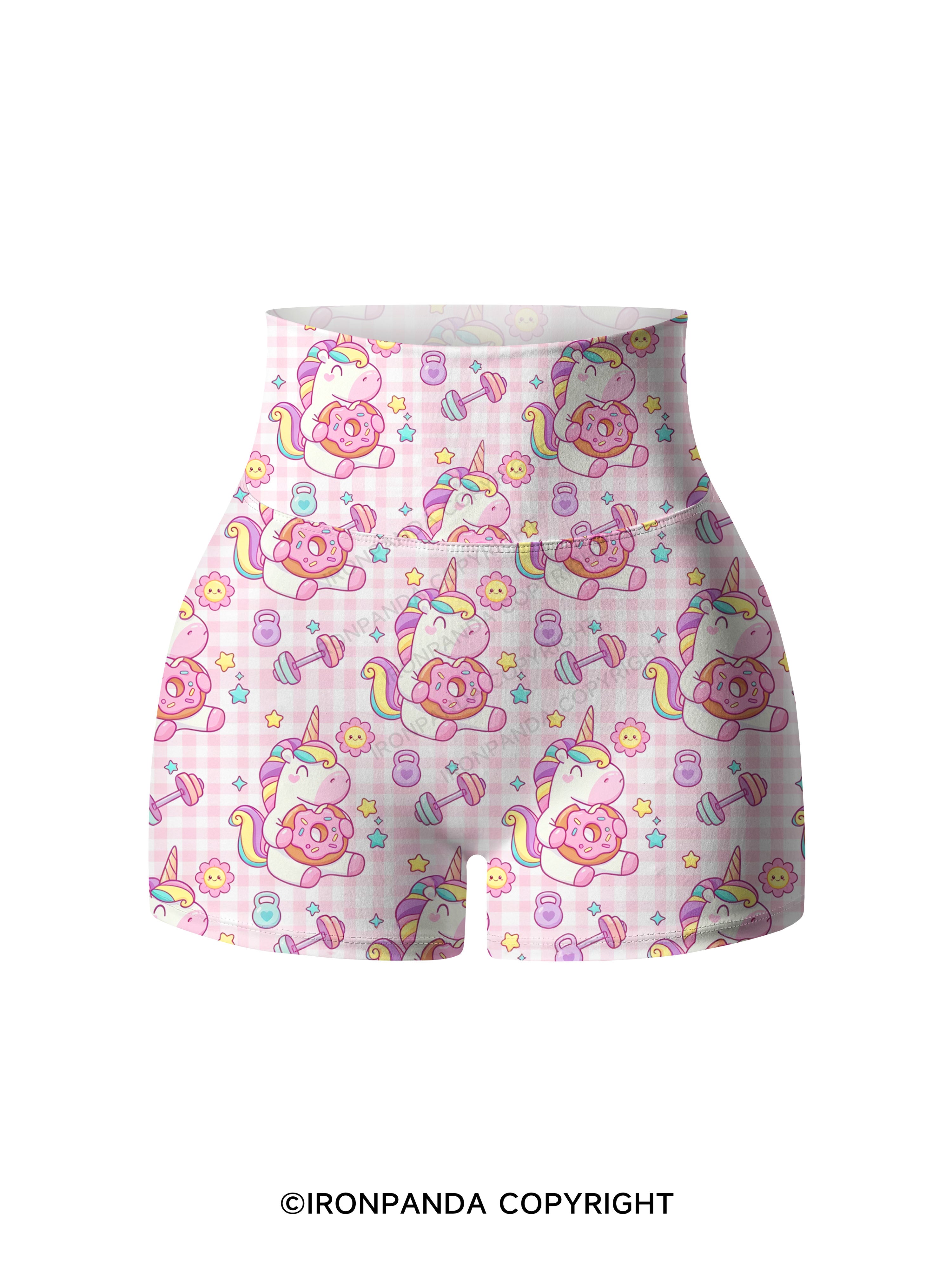 Checkerboard Gym Unicorn Printed Yoga Shorts