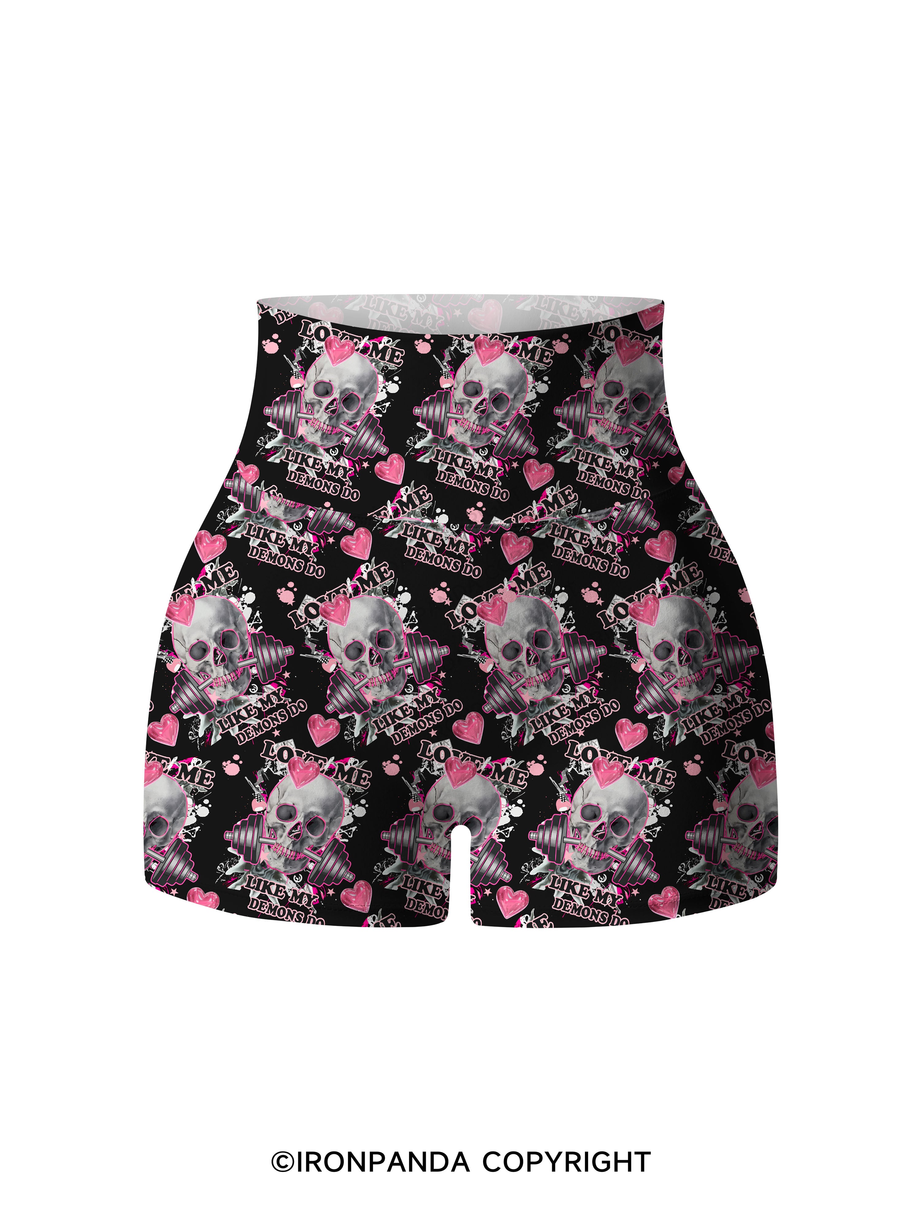 LOVE ME LIKE MY DEMONS DO Printed Yoga Shorts