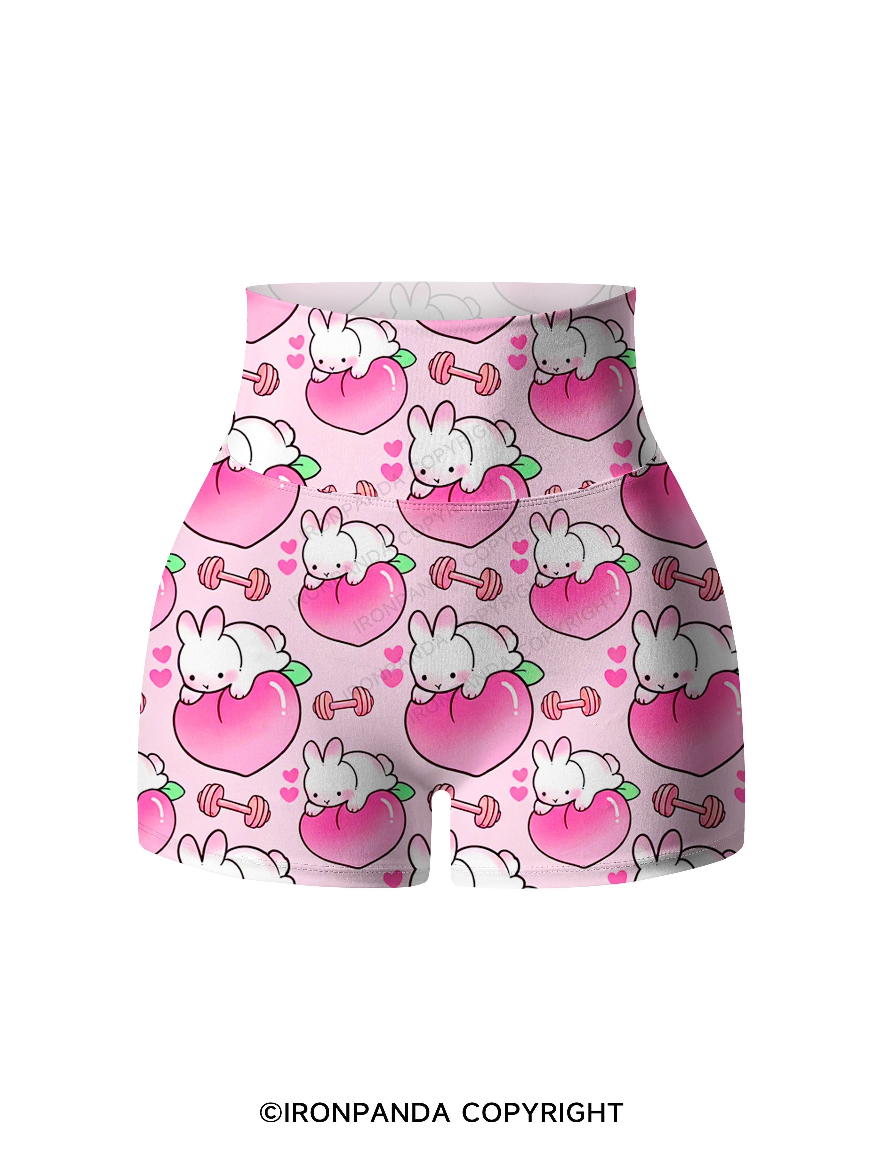 Peach Bunny Gym Printed Yoga Shorts
