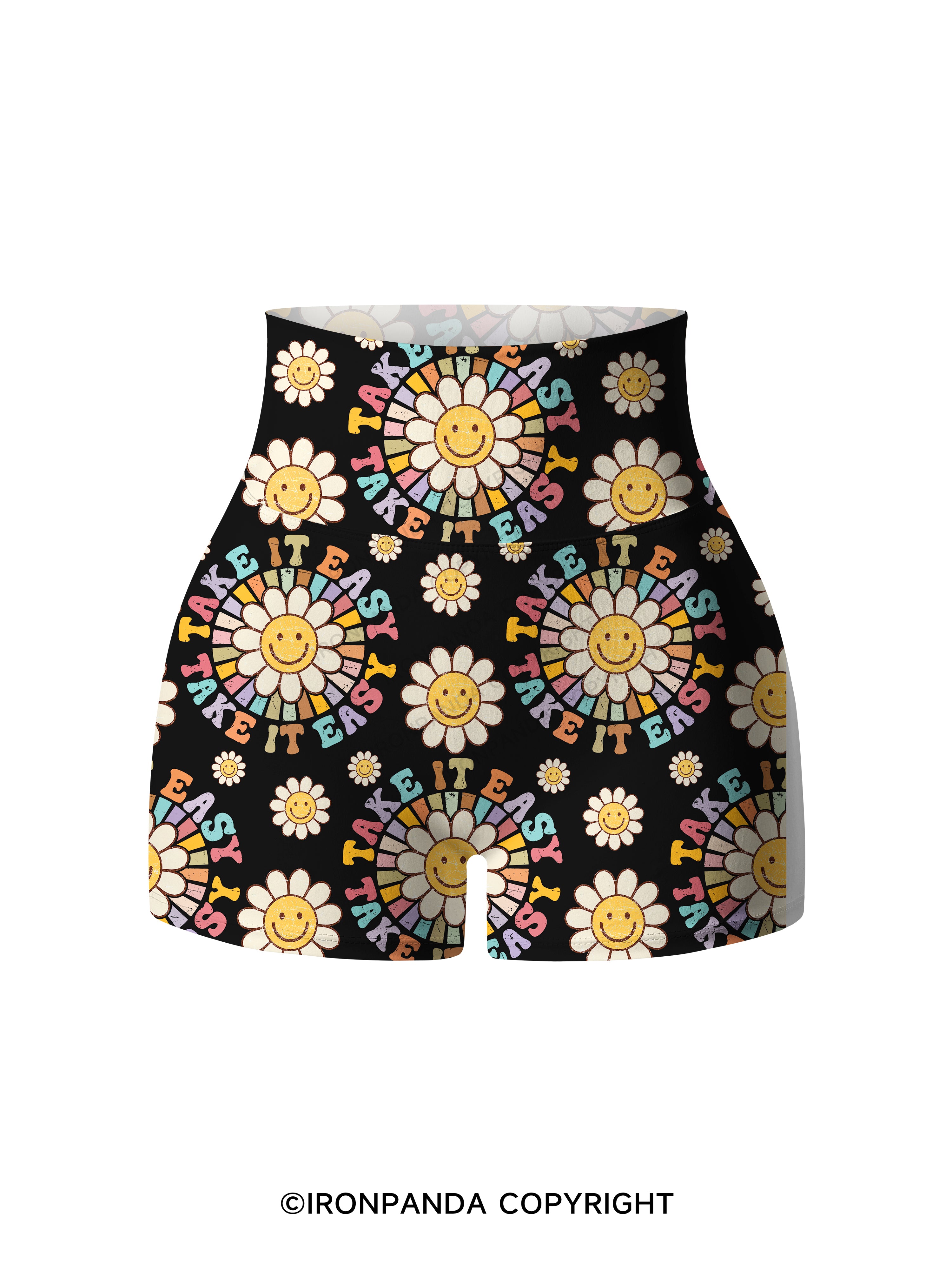 TAKE IT EASY Printed Yoga Shorts