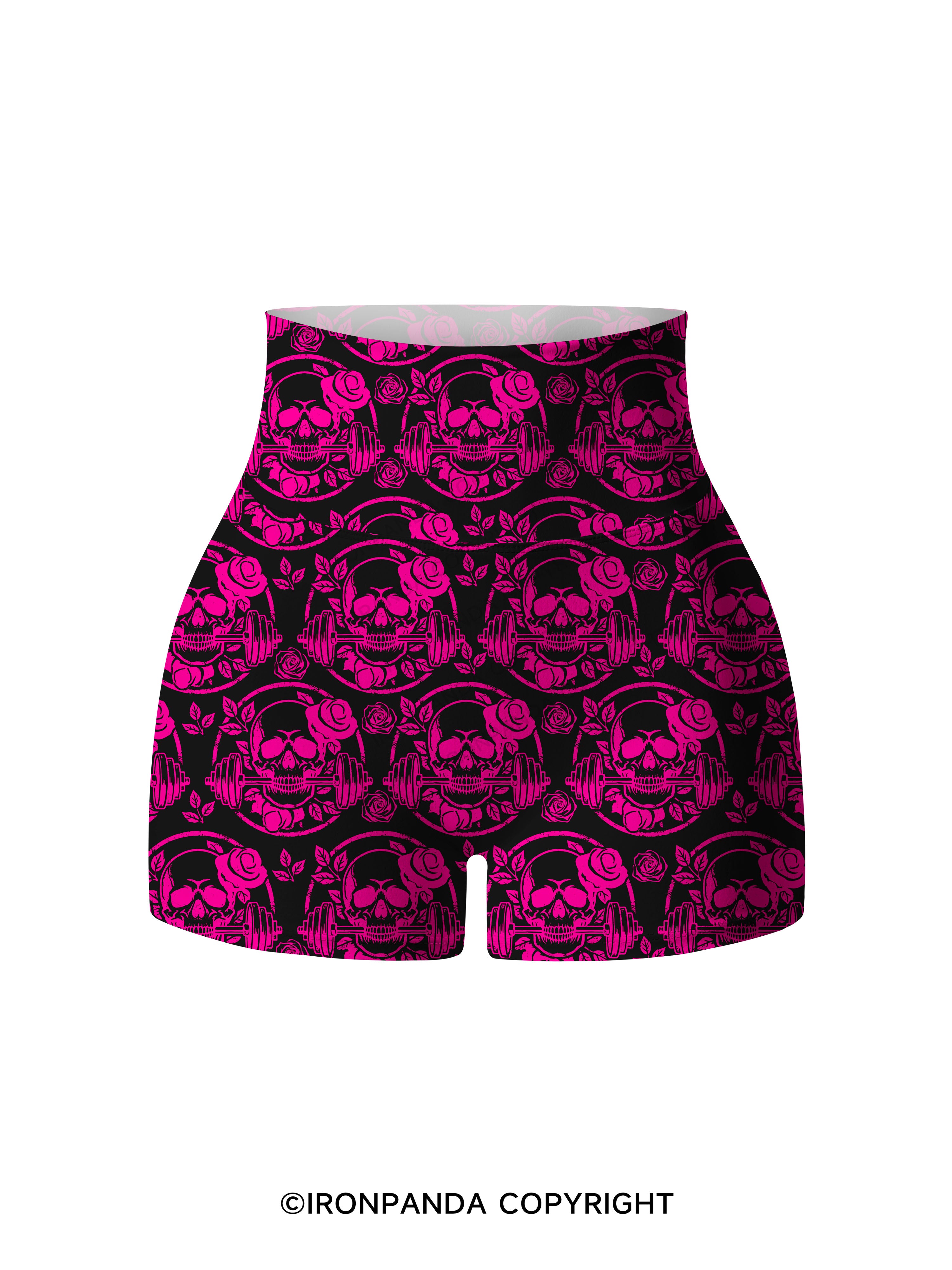DEADLY BLOSSOM SKELETON Printed Yoga Shorts